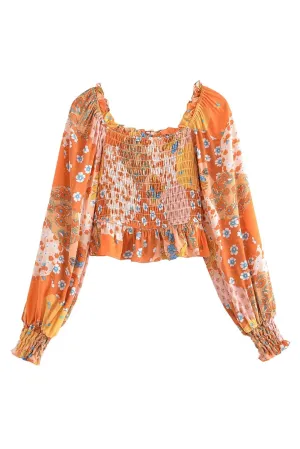 'Mila' Floral Smocked Crop Blouse (3 Colors)