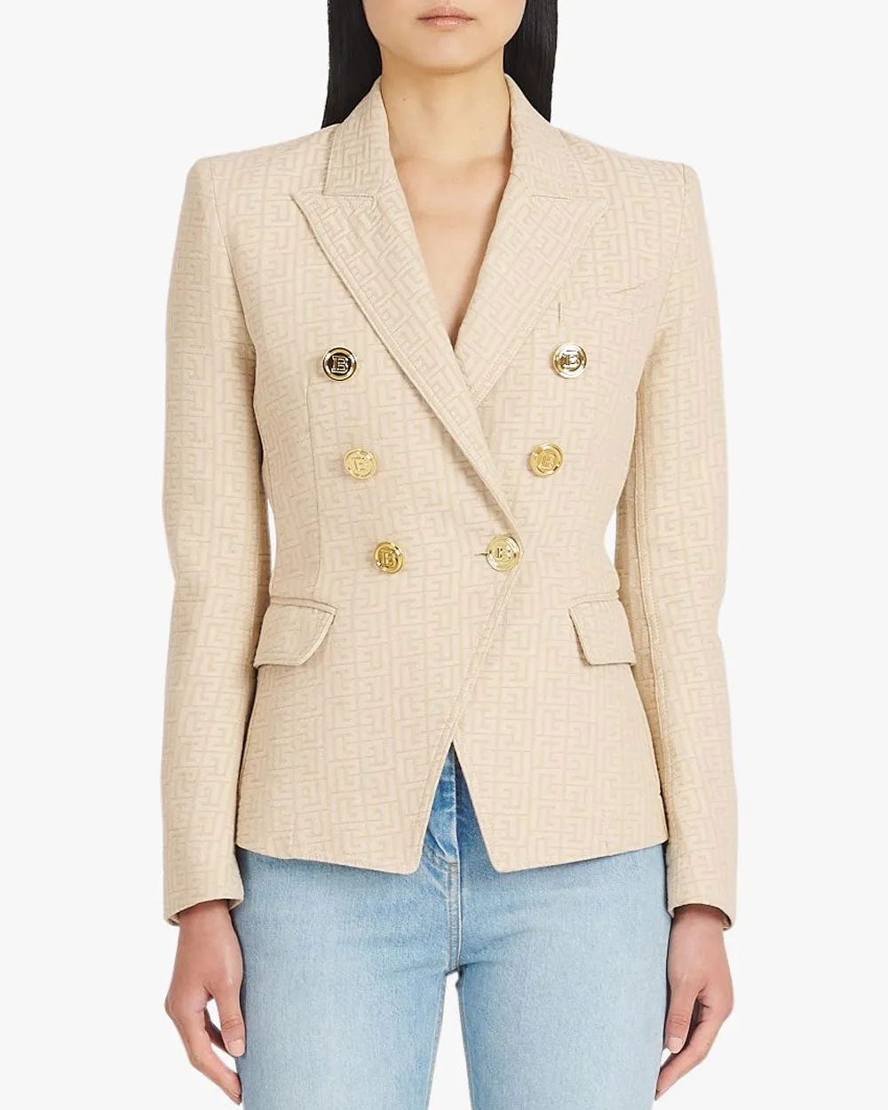 Nude and Blanc Monogram Jacquard Button Jacket