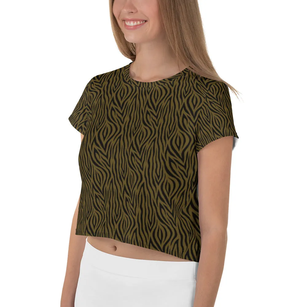 Olive Zebra Print Crop Tee