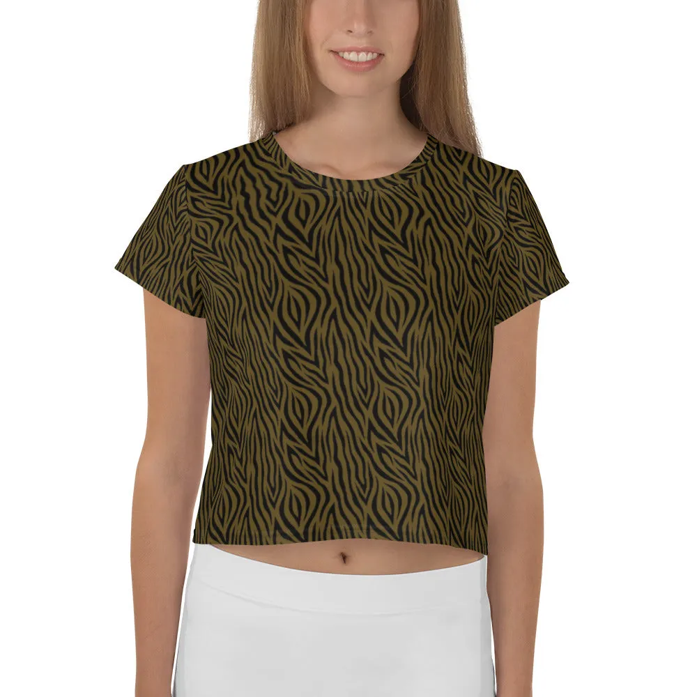 Olive Zebra Print Crop Tee