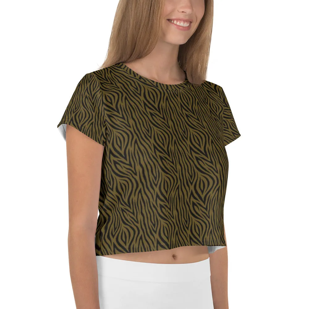 Olive Zebra Print Crop Tee