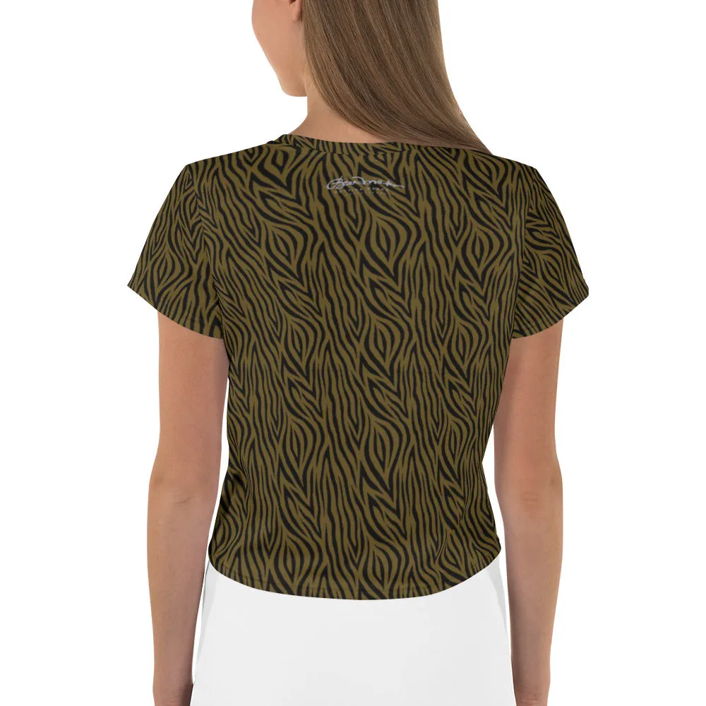 Olive Zebra Print Crop Tee