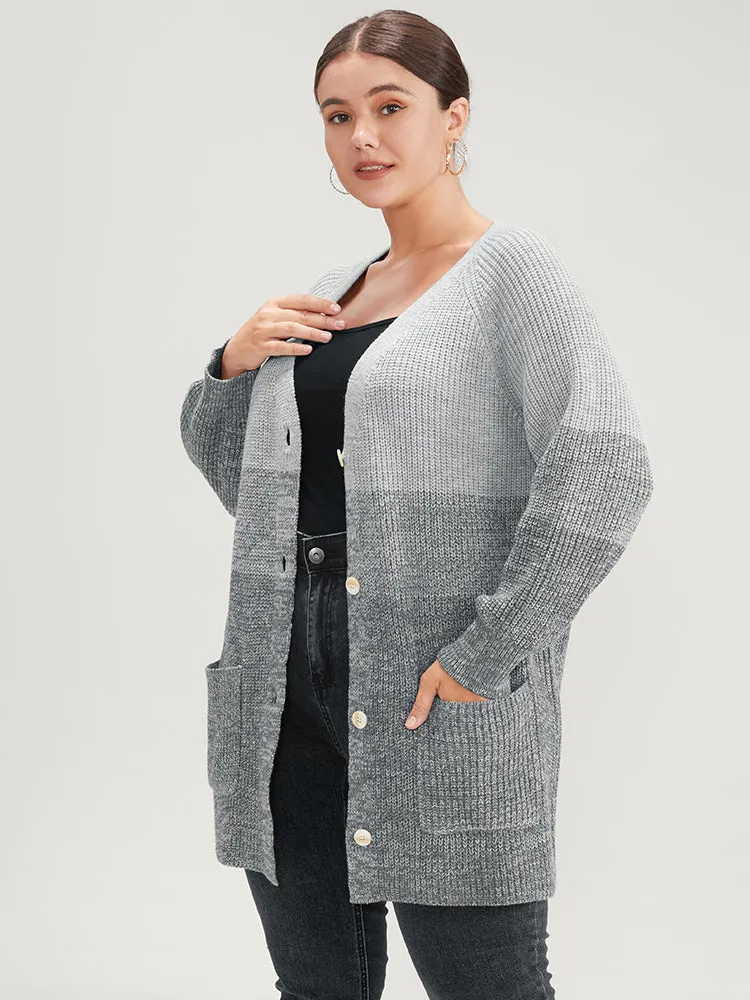 Ombre Pointelle Knit Pocket Button Front Cardigan