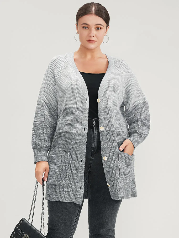 Ombre Pointelle Knit Pocket Button Front Cardigan