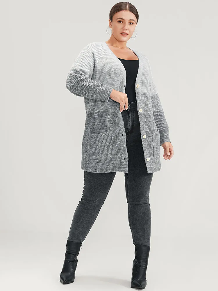 Ombre Pointelle Knit Pocket Button Front Cardigan