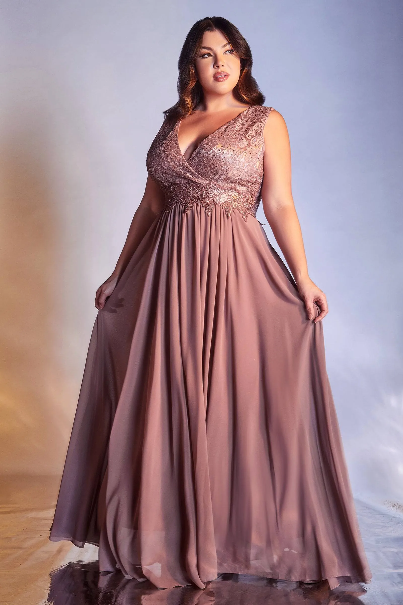 Opulent Plus Size Gown with Embroidered Bodice and Long Skirt #CDS7201