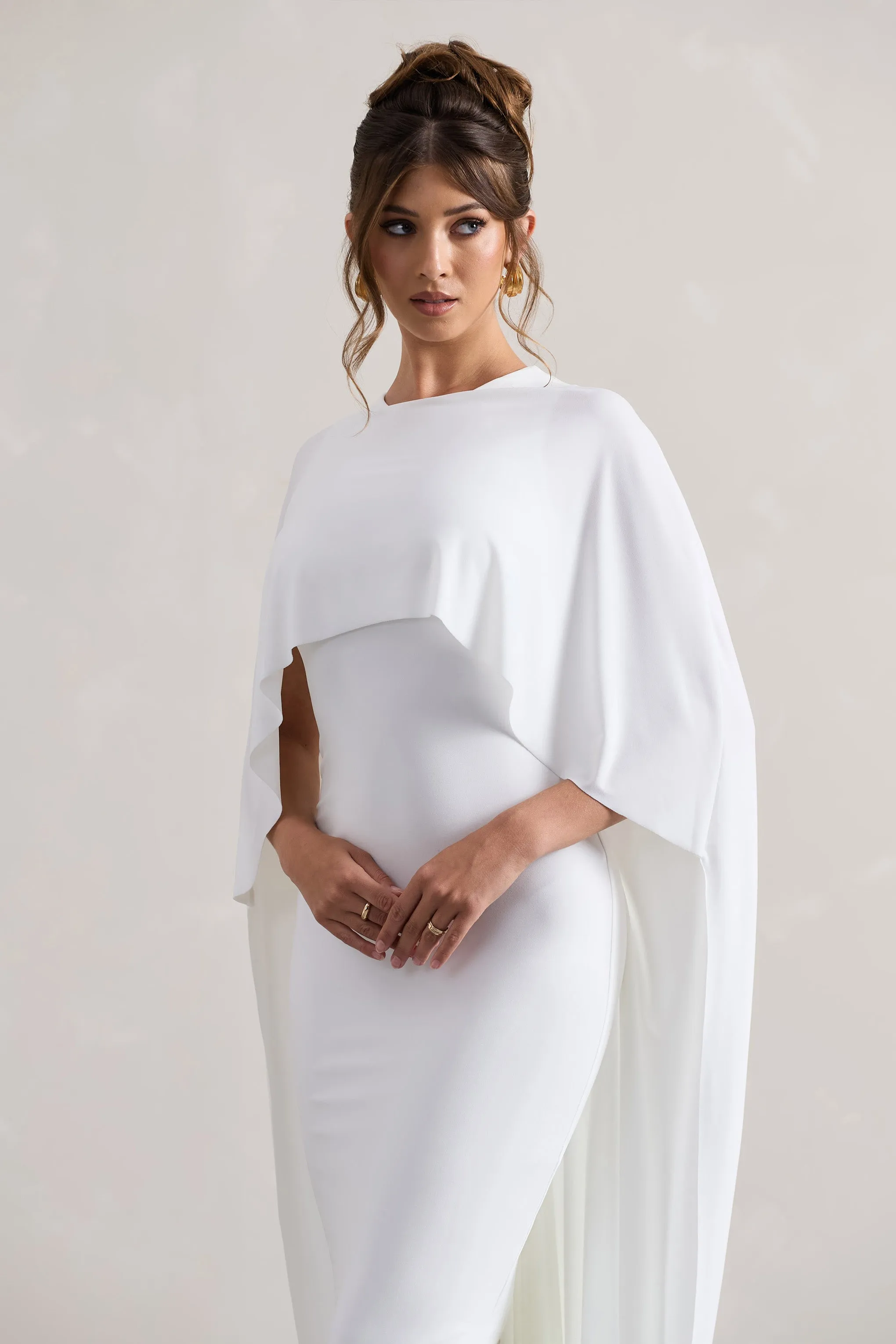 Palena | White Draped Maxi Dress With Cape Sleeves