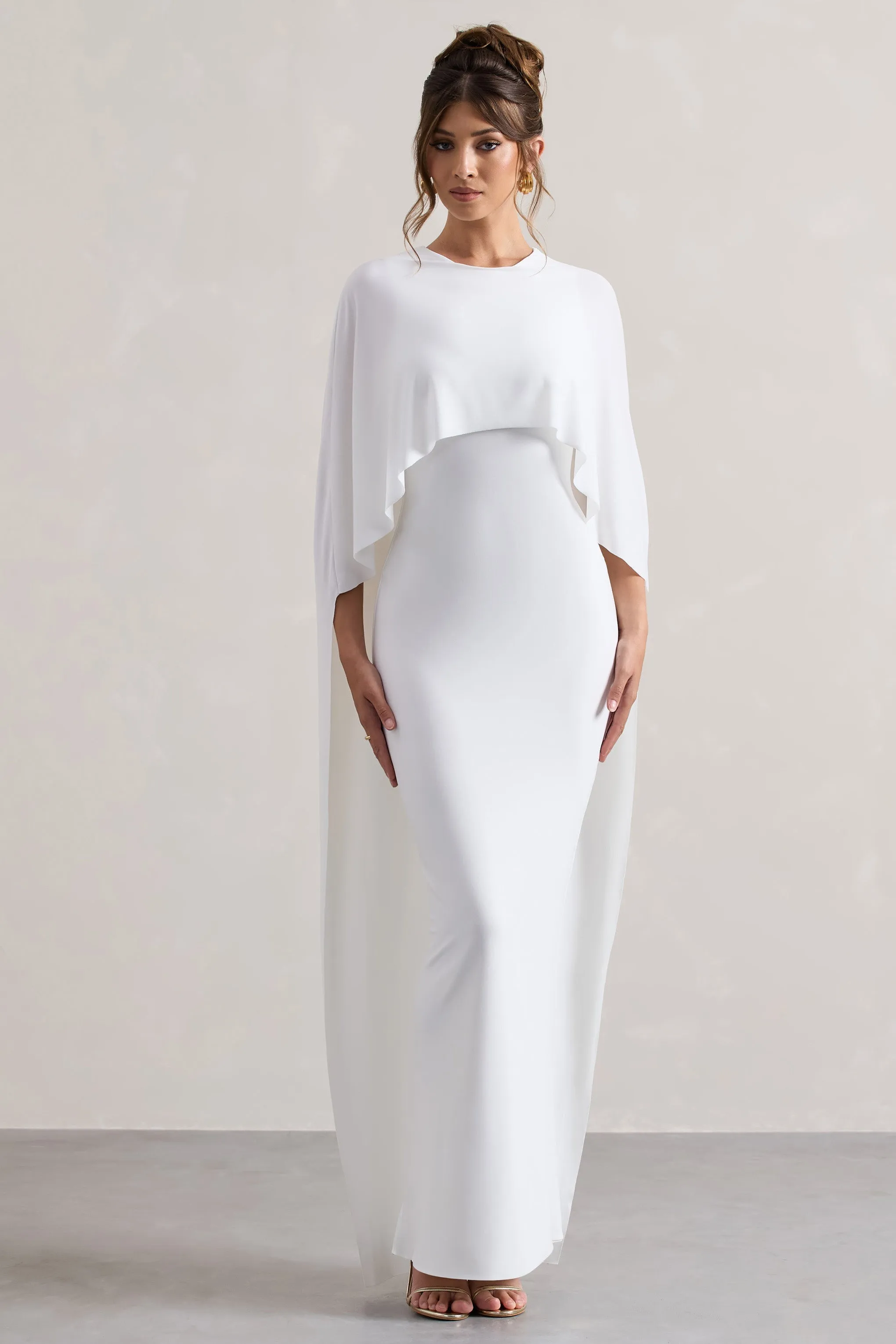 Palena | White Draped Maxi Dress With Cape Sleeves