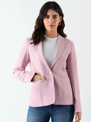 Pink Poly Viscose Notched Lapel Single Breasted Blazer