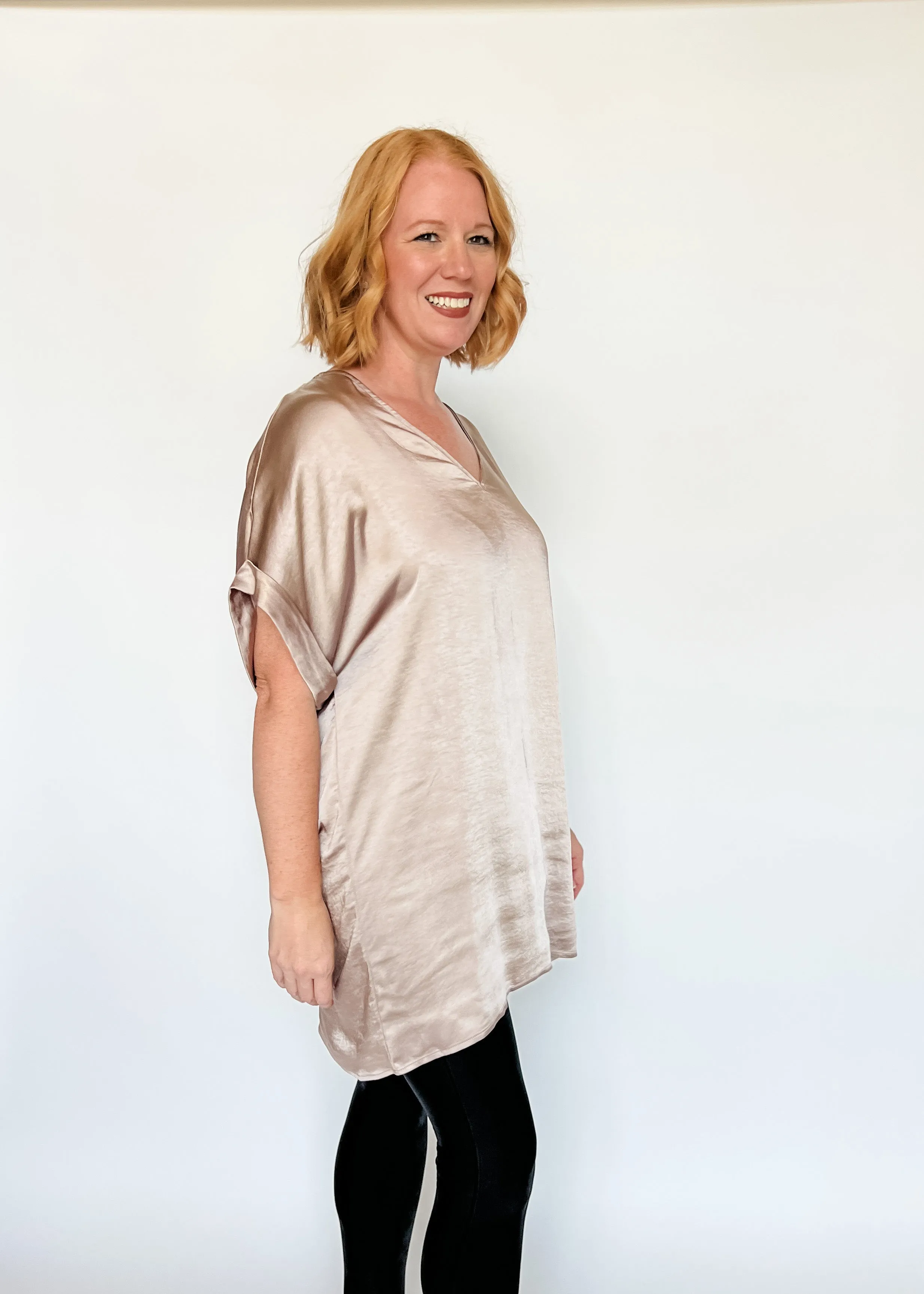 Sophia Satin Tunic Dress - Mocha