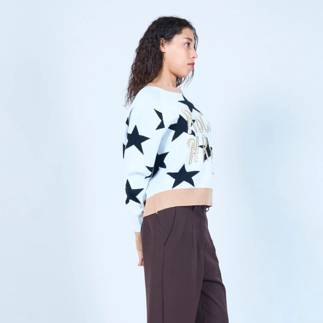 Star print sweater with "Rock & Roll" design wholesale