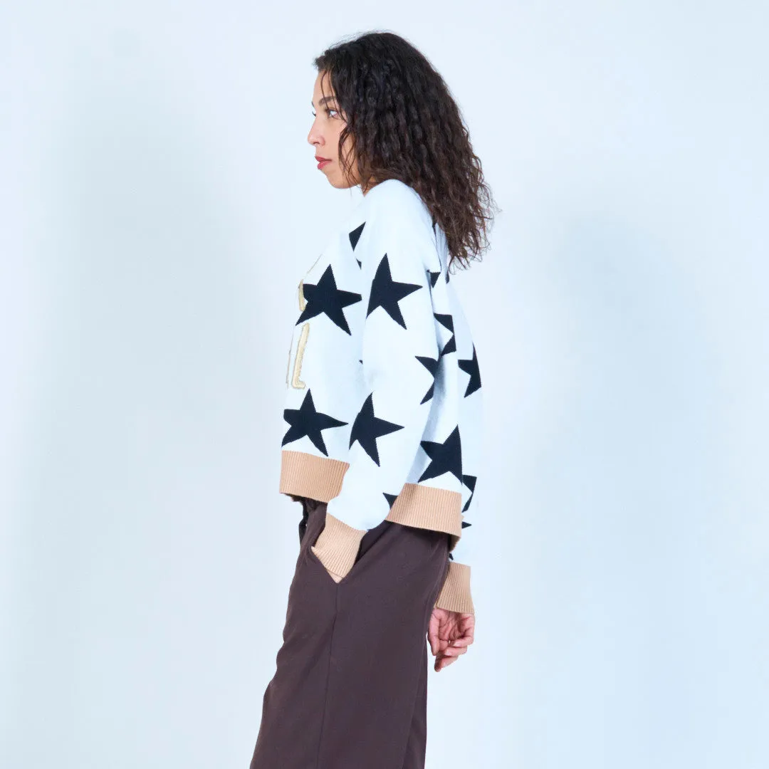 Star print sweater with "Rock & Roll" design wholesale