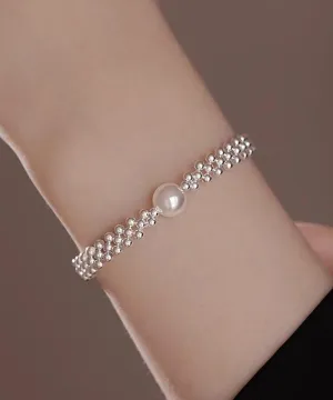 Style White Alloy Weave Pearl Chain Bracelet WF015