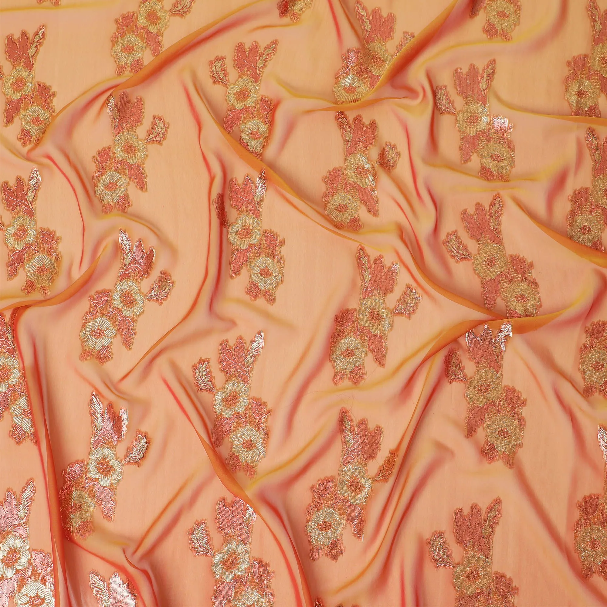 Sunset Shimmer Embroidered Silk Chiffon Garbasaar Fabric, 110 cm Wide â€“ Korean Silken Luxury- Piece of 2.0 Mtrs-D18670