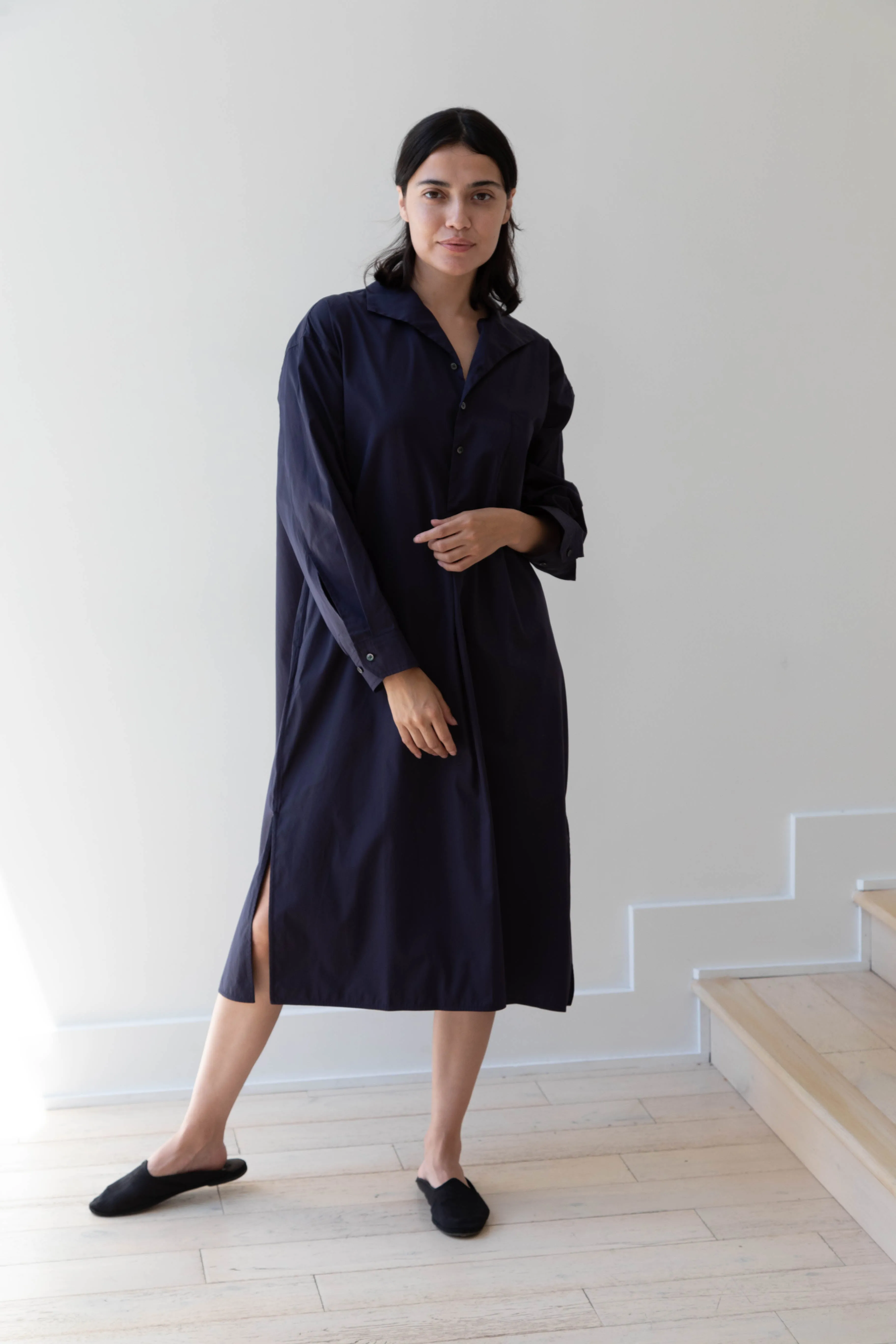 Ticca | Open Collar Shirtdress in Navy