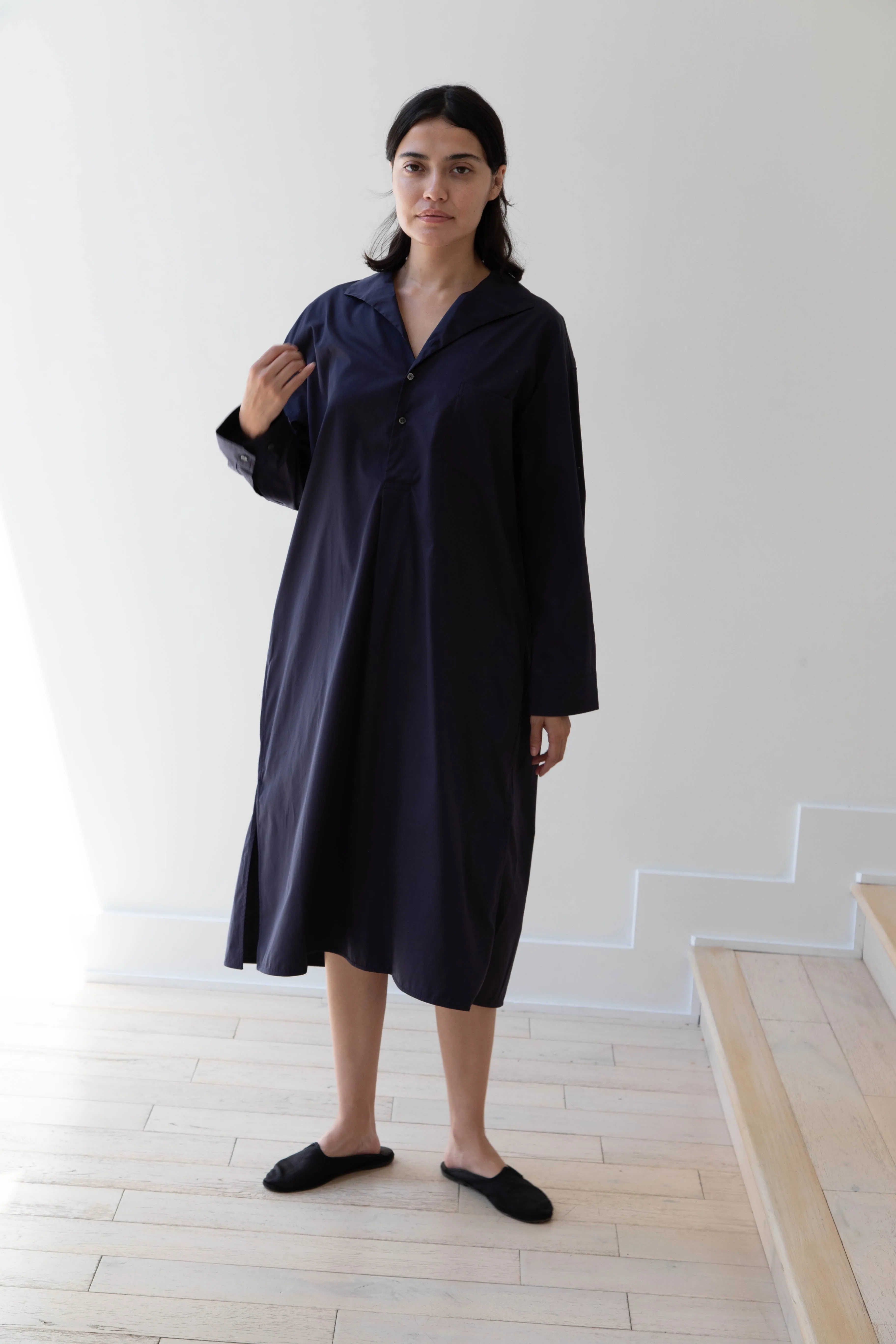 Ticca | Open Collar Shirtdress in Navy