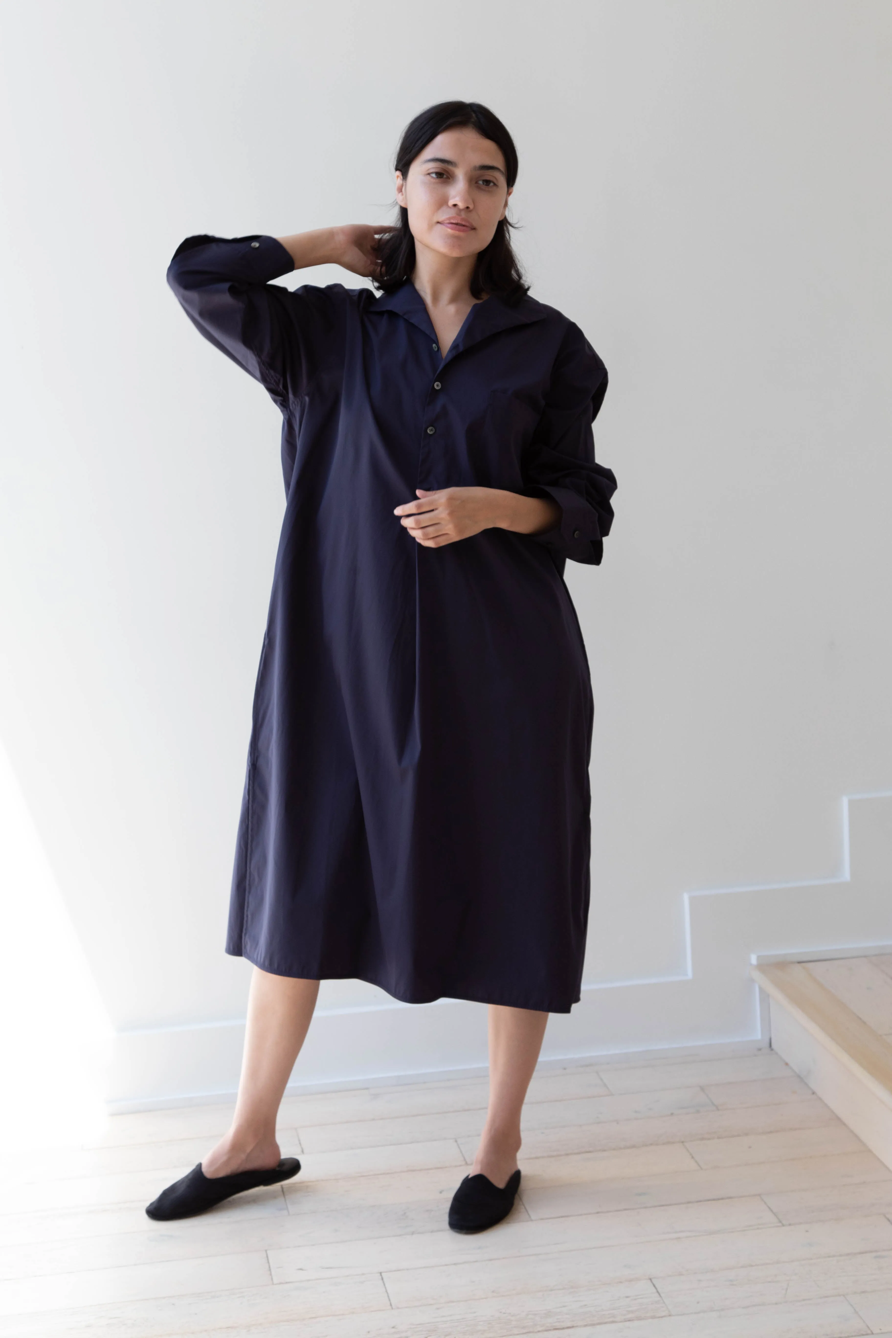 Ticca | Open Collar Shirtdress in Navy