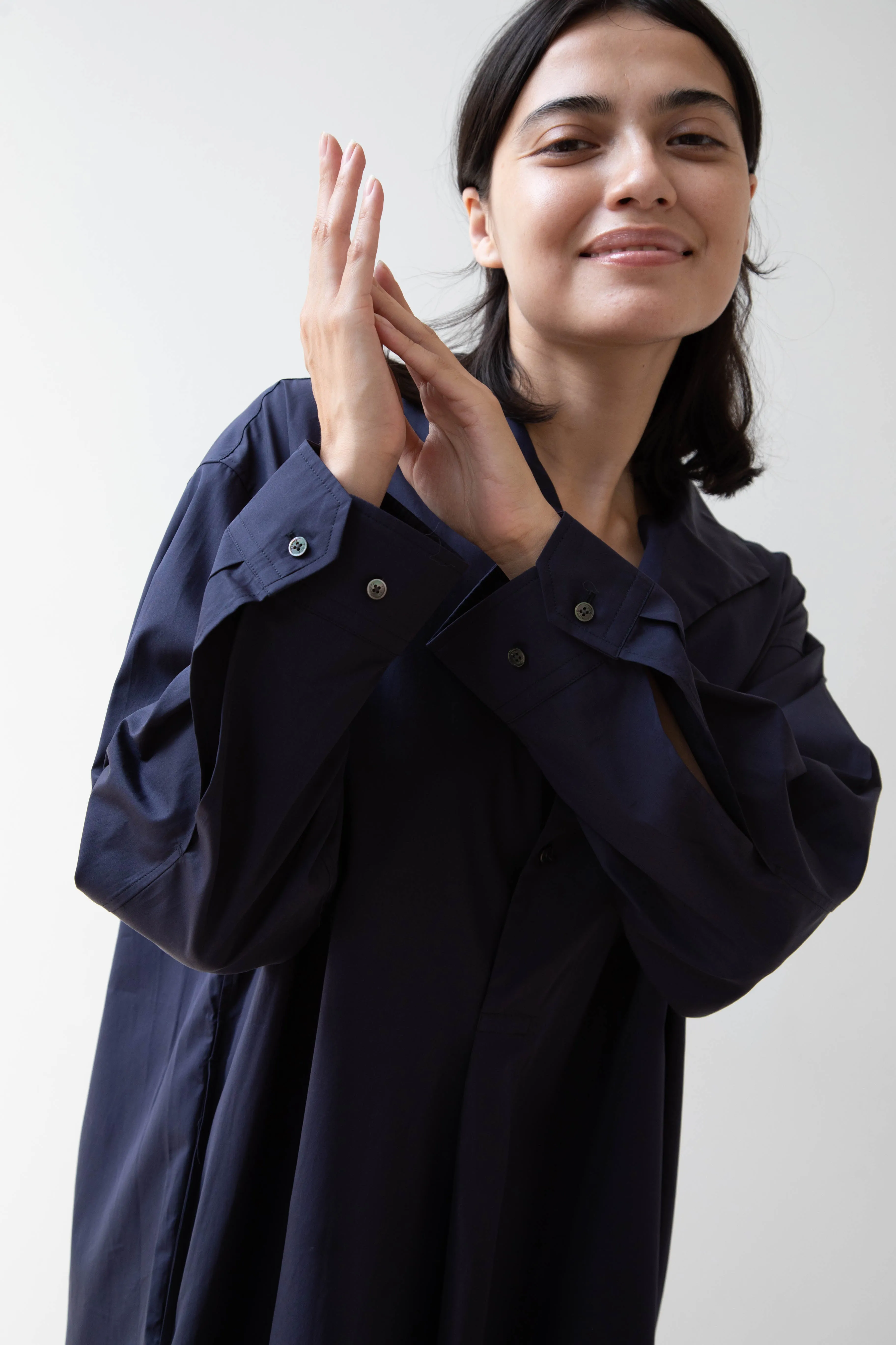 Ticca | Open Collar Shirtdress in Navy