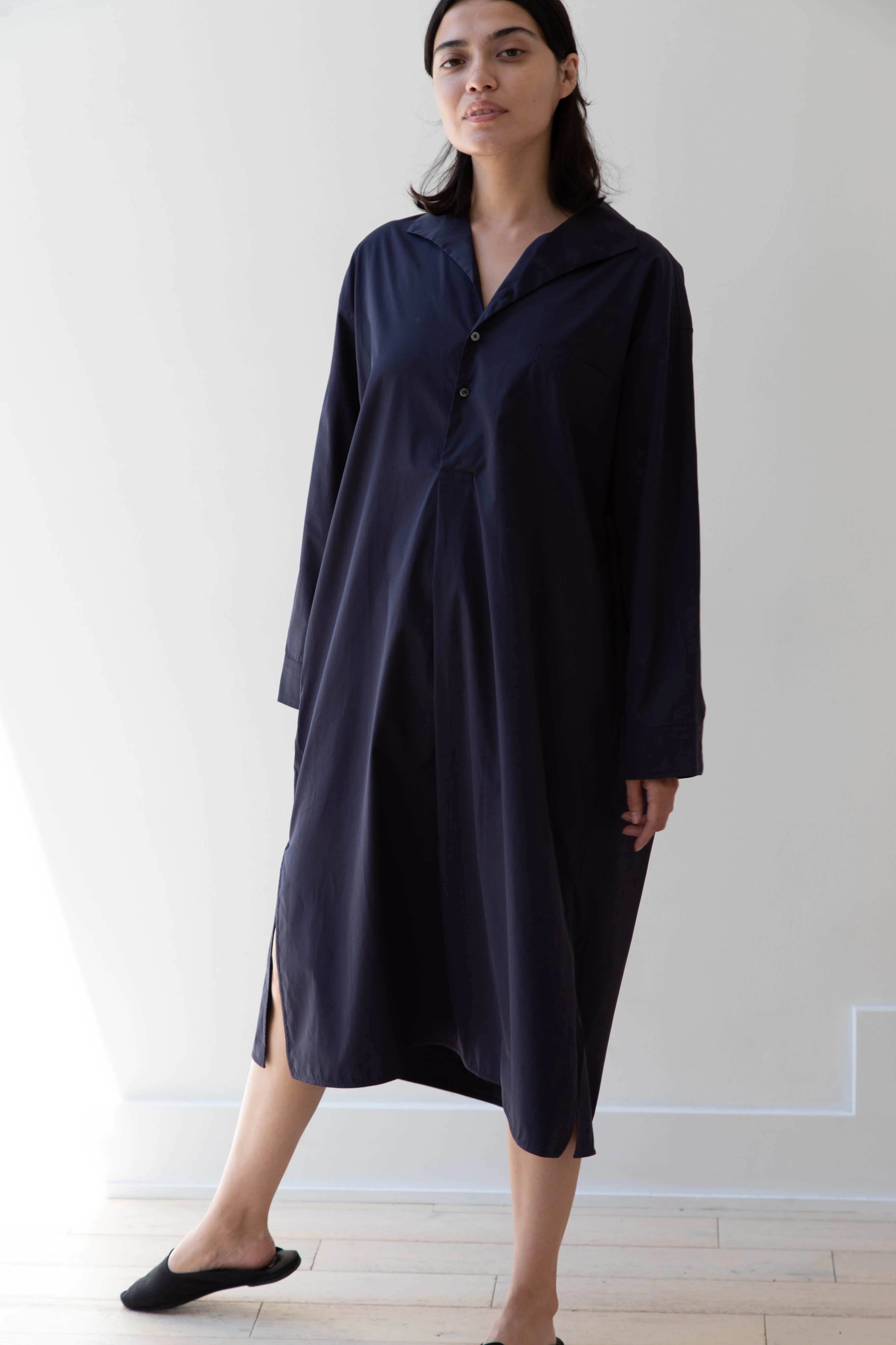 Ticca | Open Collar Shirtdress in Navy