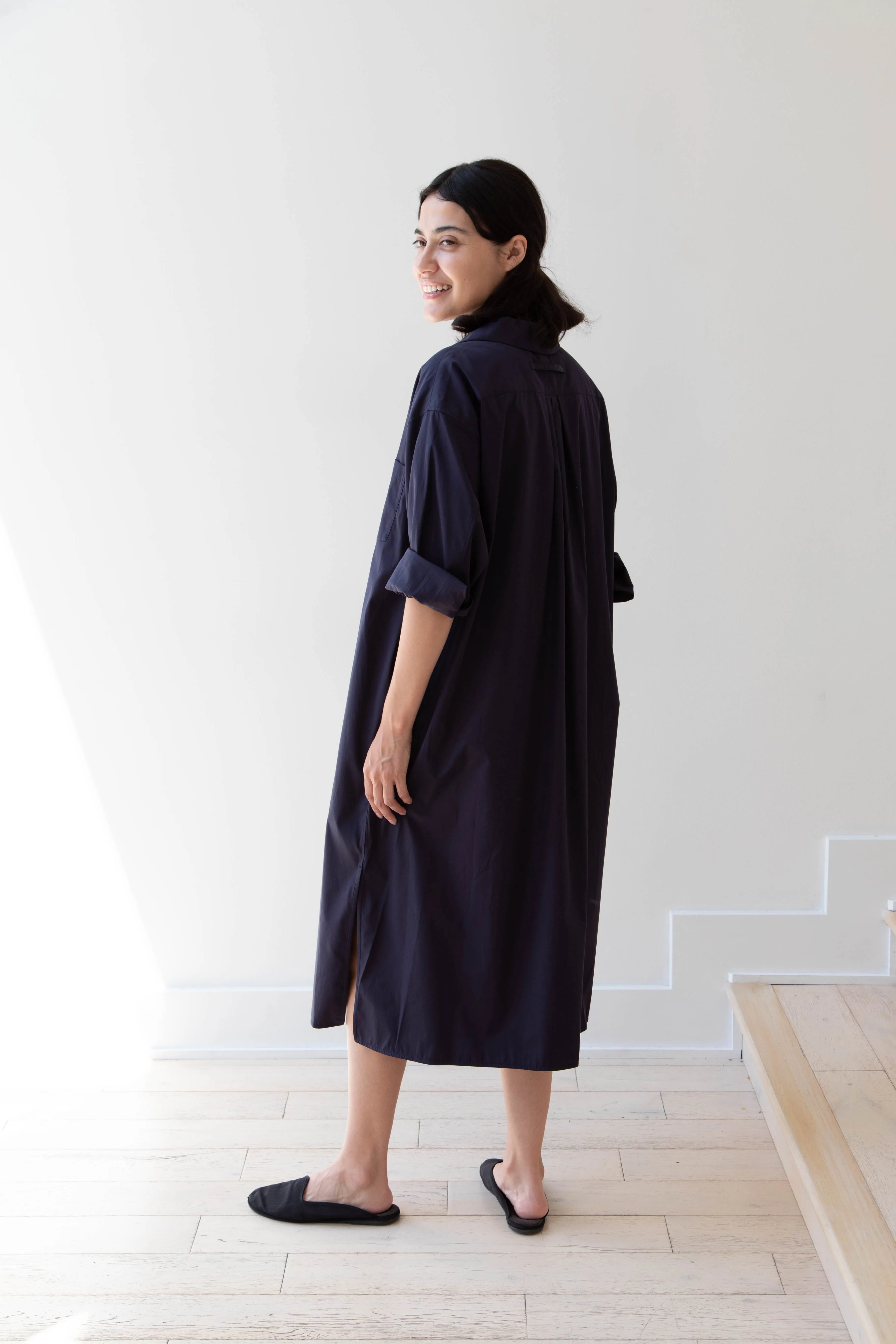 Ticca | Open Collar Shirtdress in Navy