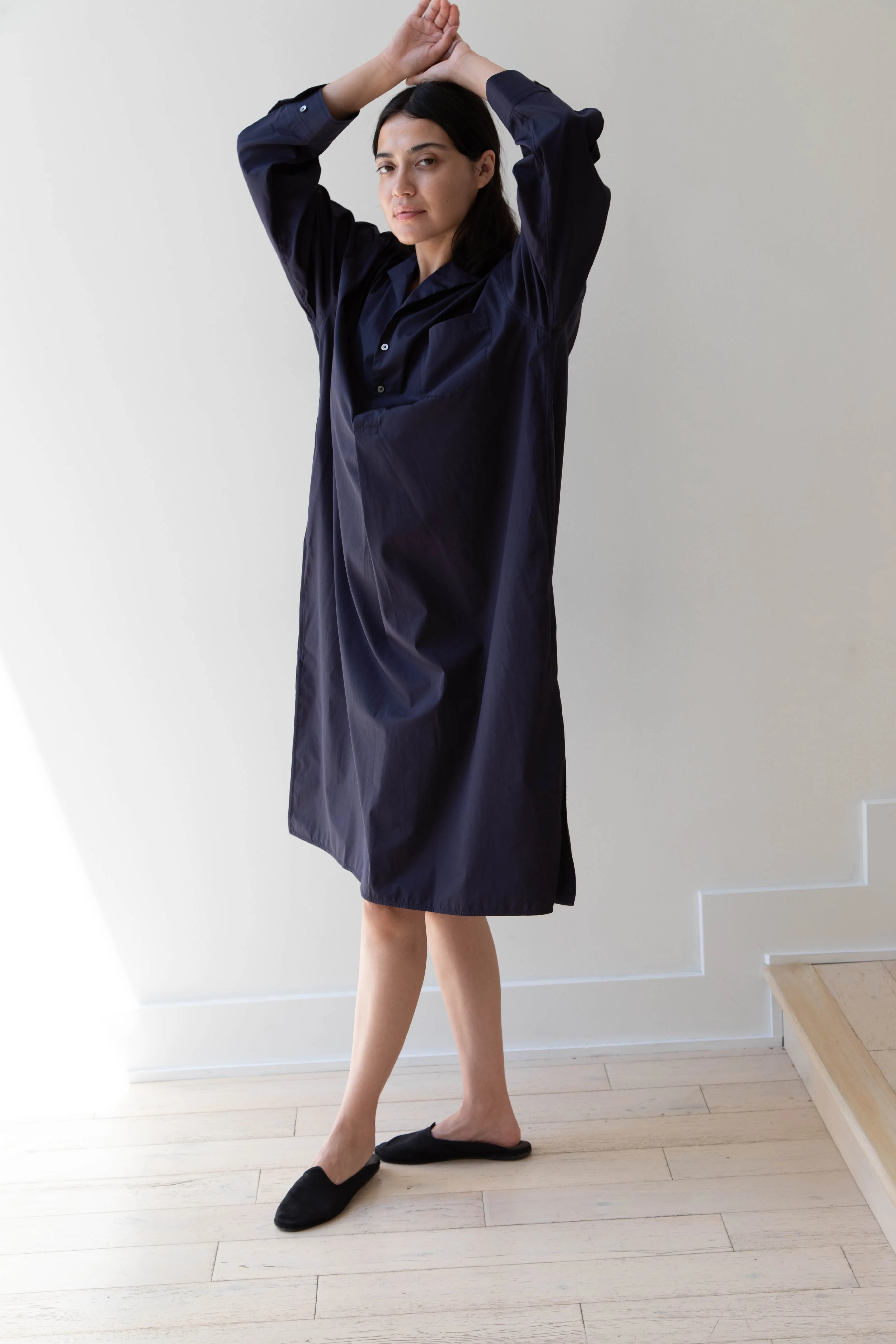 Ticca | Open Collar Shirtdress in Navy