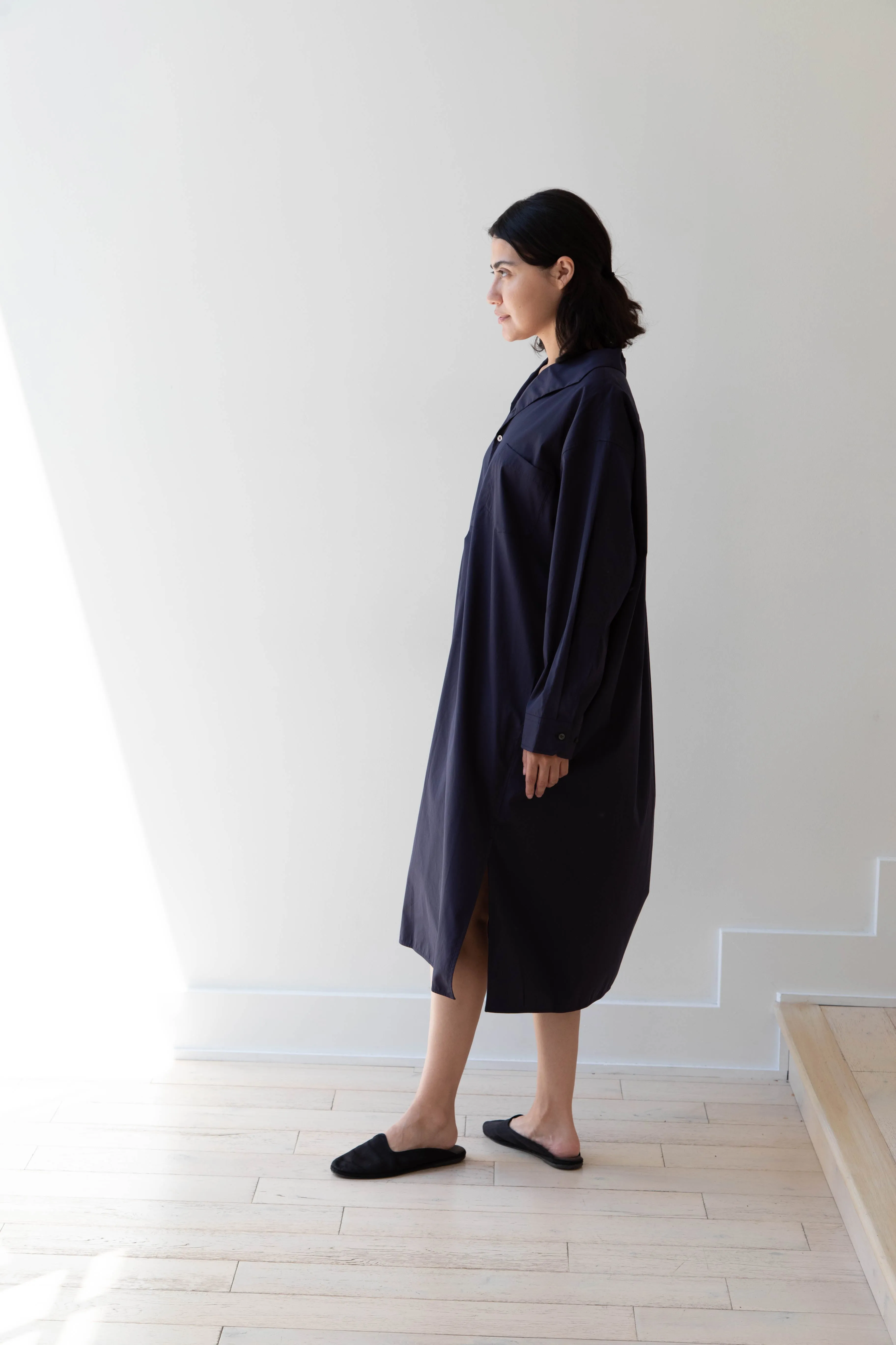 Ticca | Open Collar Shirtdress in Navy