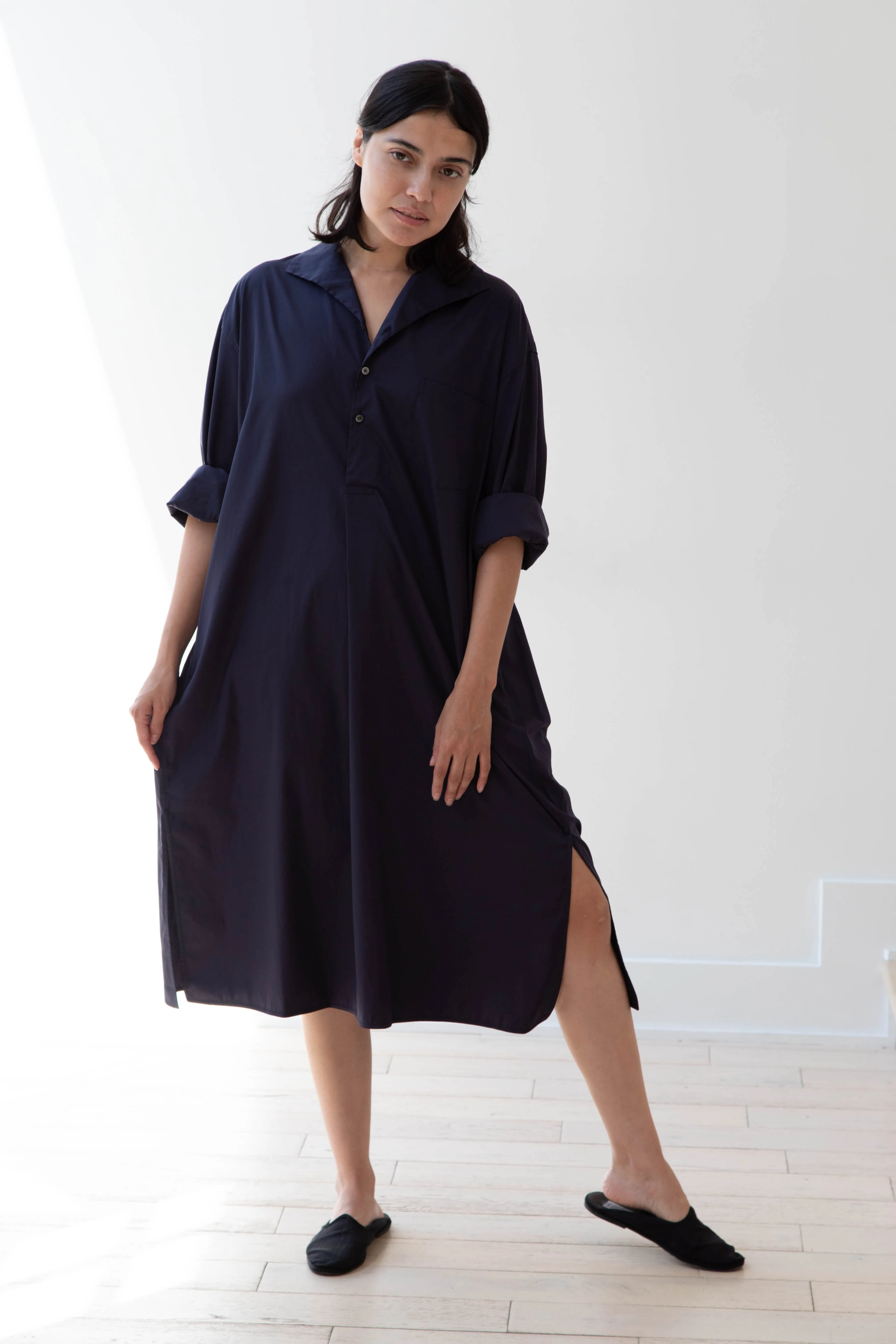 Ticca | Open Collar Shirtdress in Navy