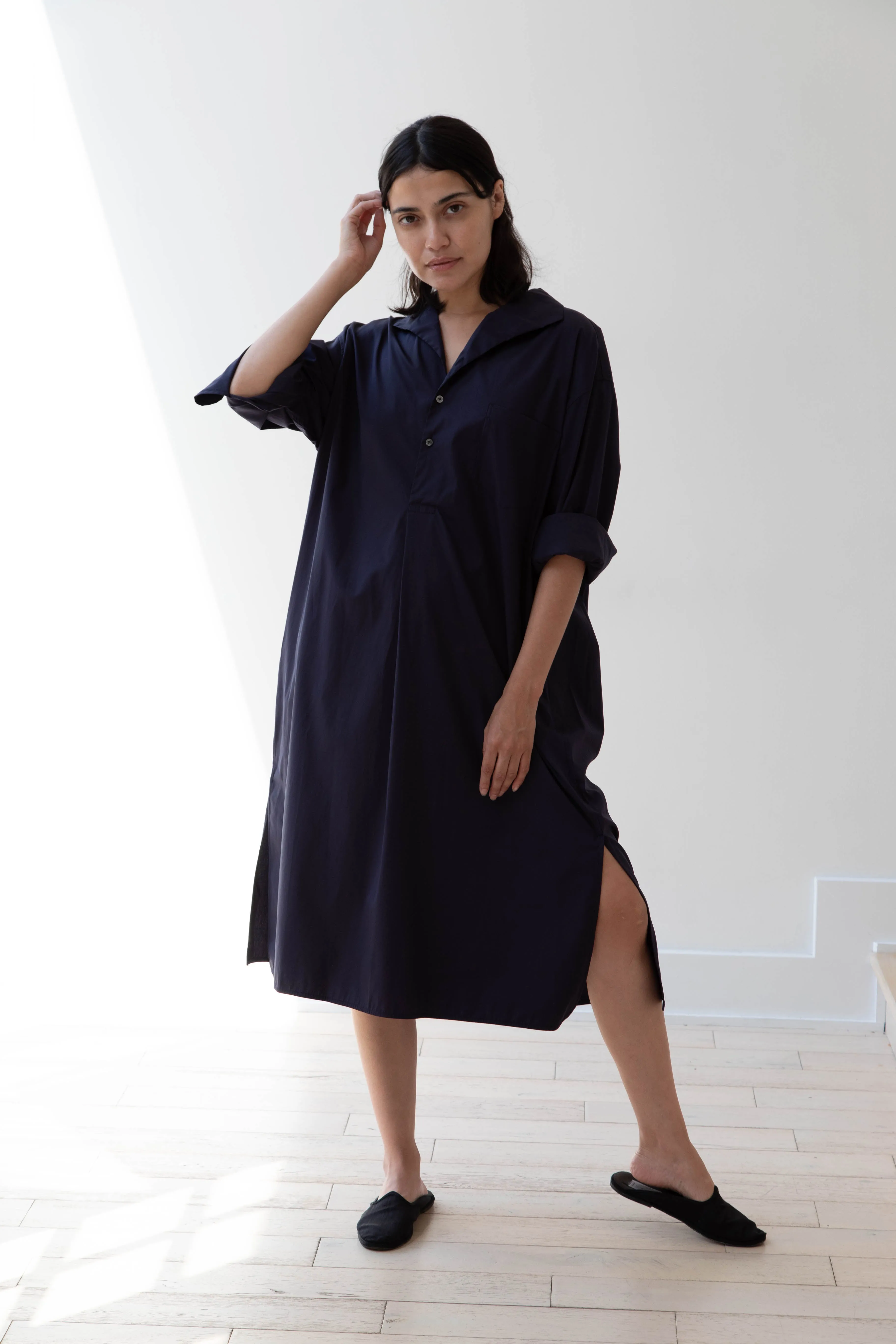 Ticca | Open Collar Shirtdress in Navy