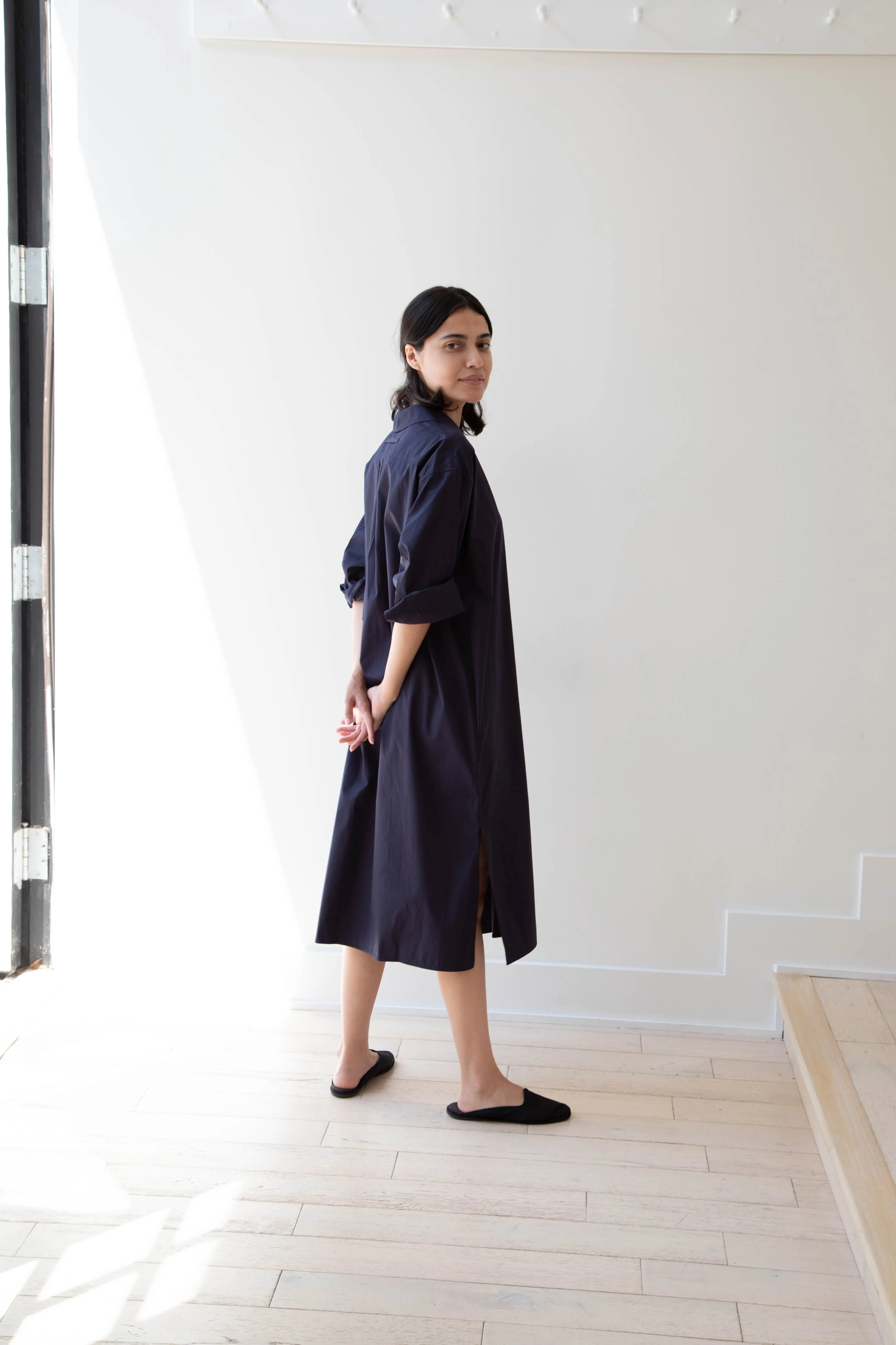 Ticca | Open Collar Shirtdress in Navy