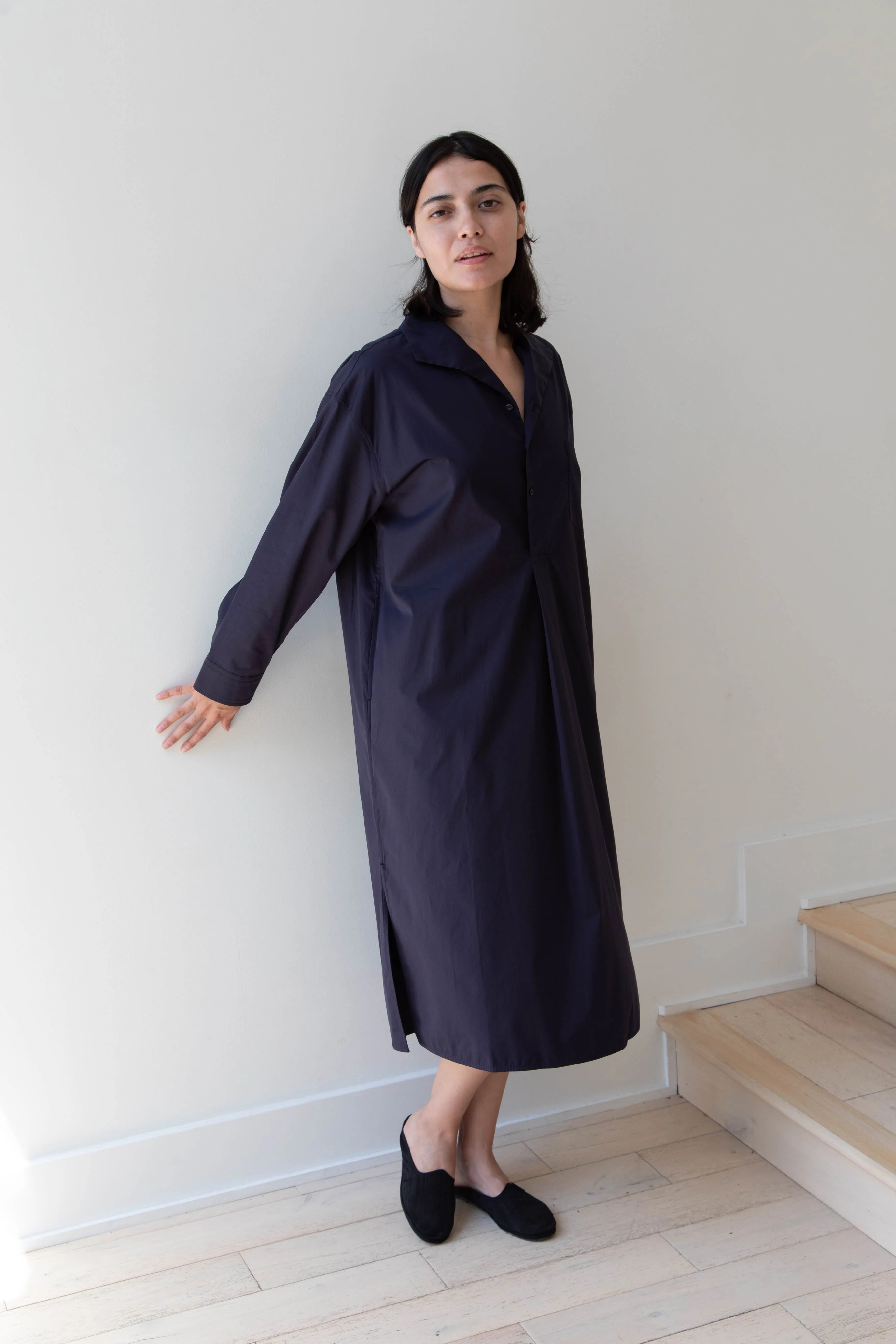 Ticca | Open Collar Shirtdress in Navy