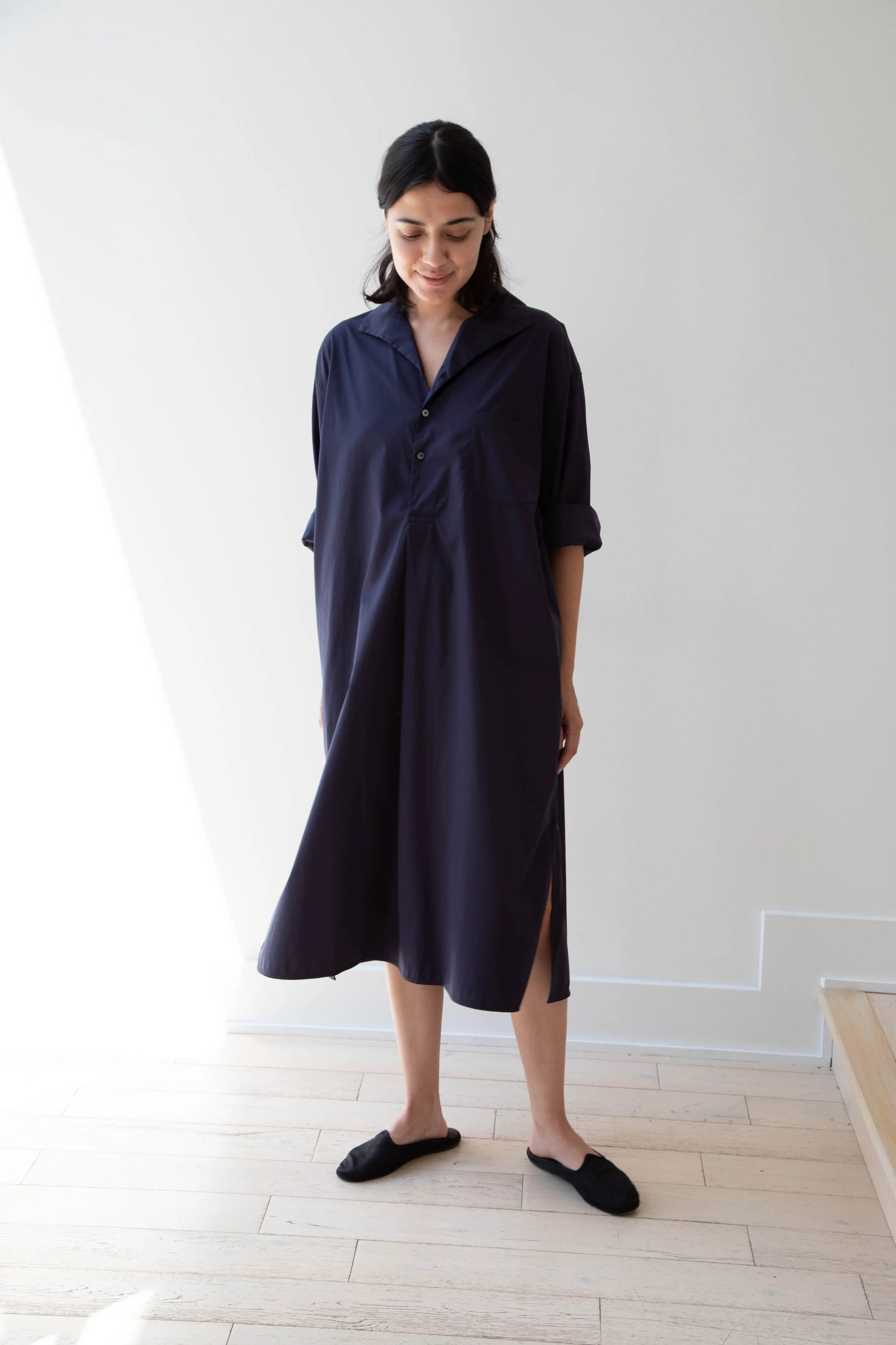 Ticca | Open Collar Shirtdress in Navy