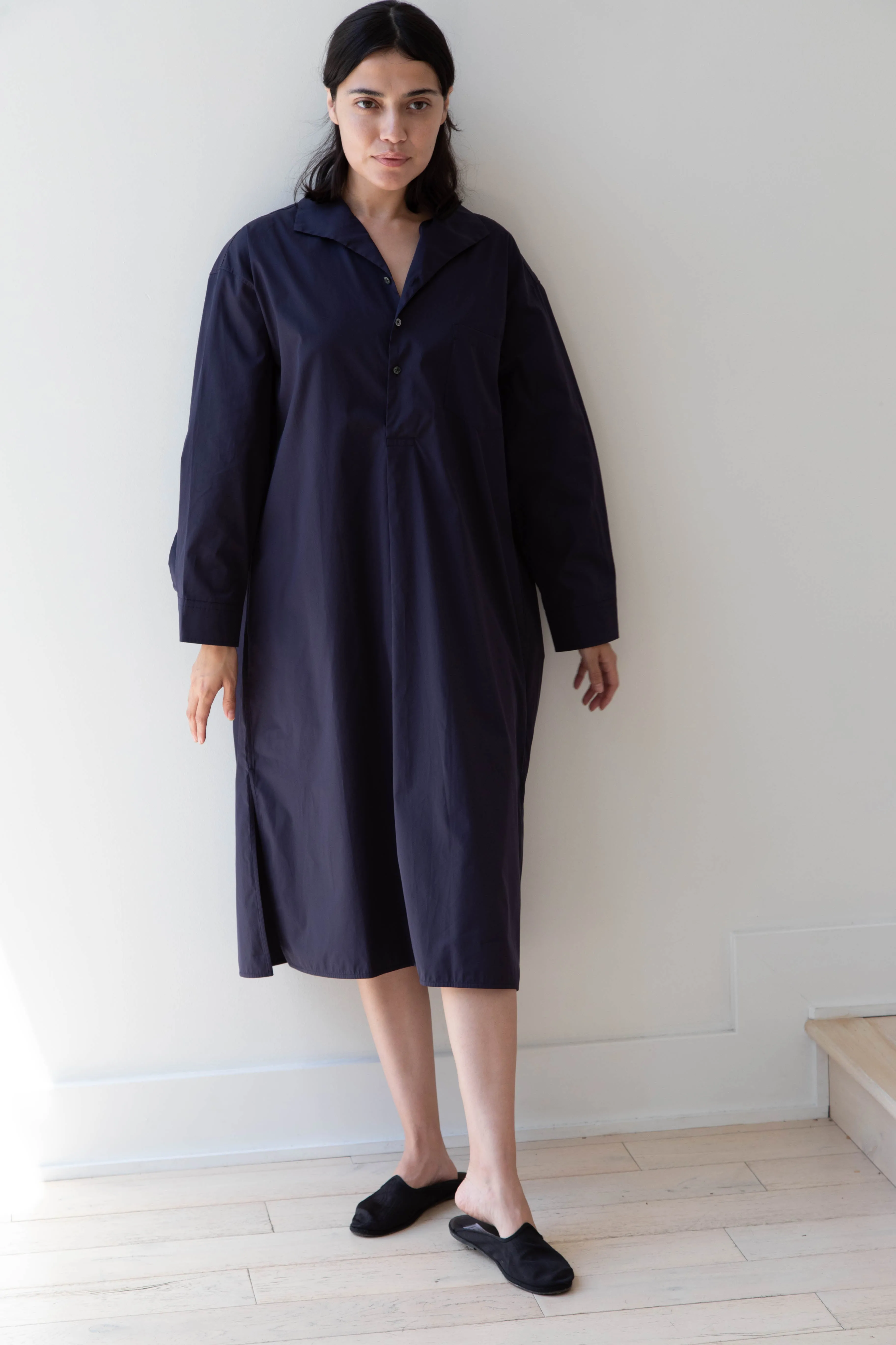 Ticca | Open Collar Shirtdress in Navy