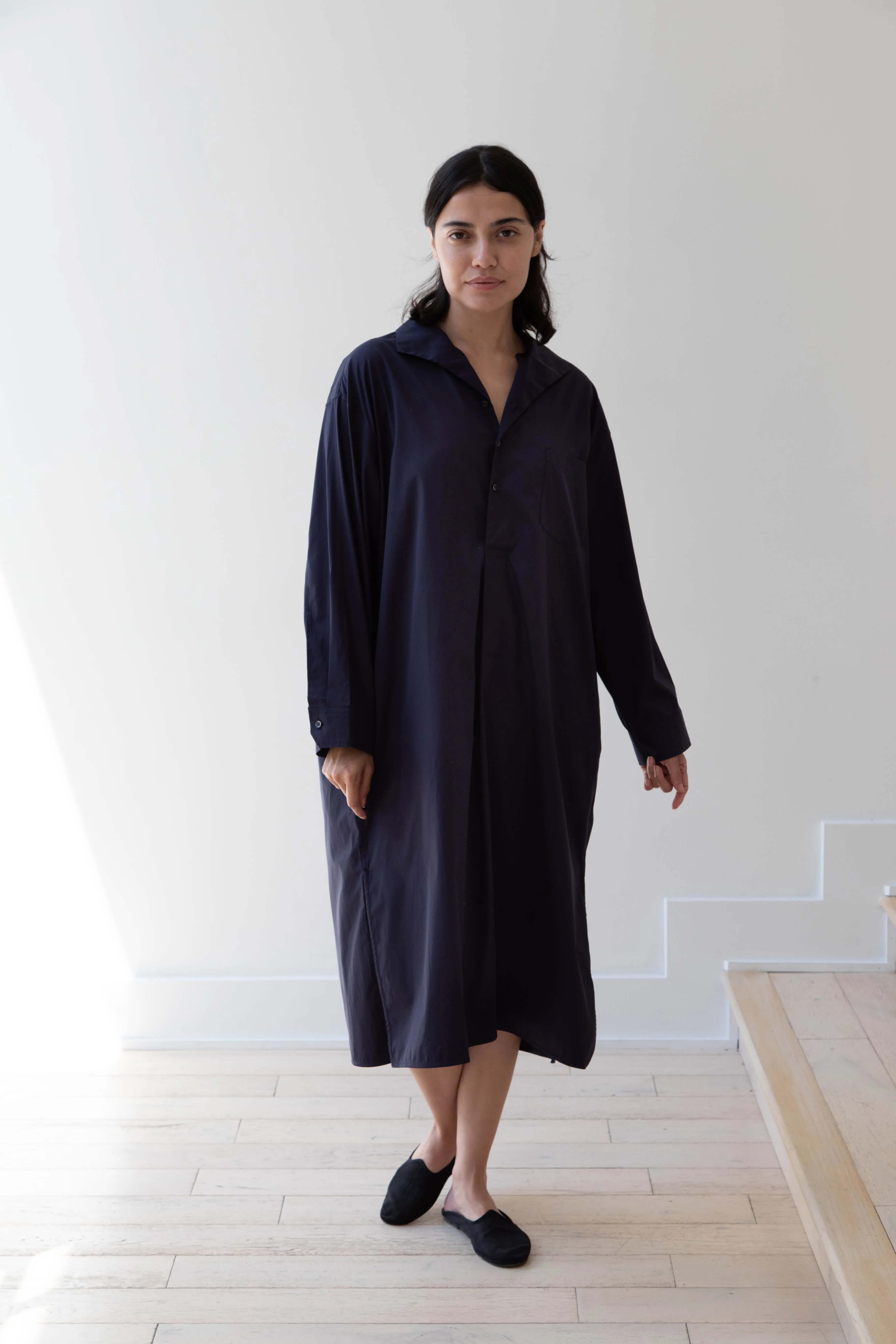 Ticca | Open Collar Shirtdress in Navy