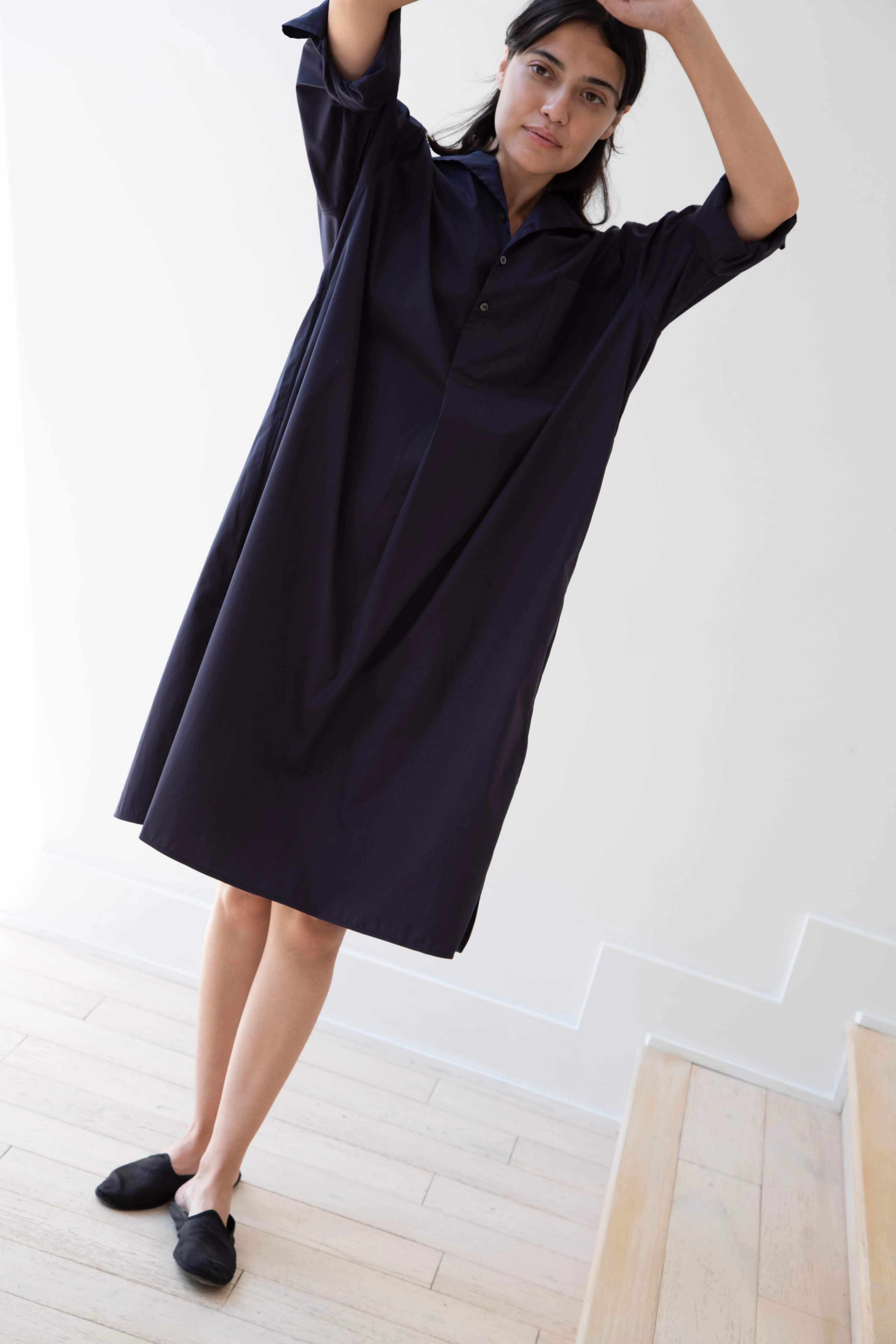 Ticca | Open Collar Shirtdress in Navy