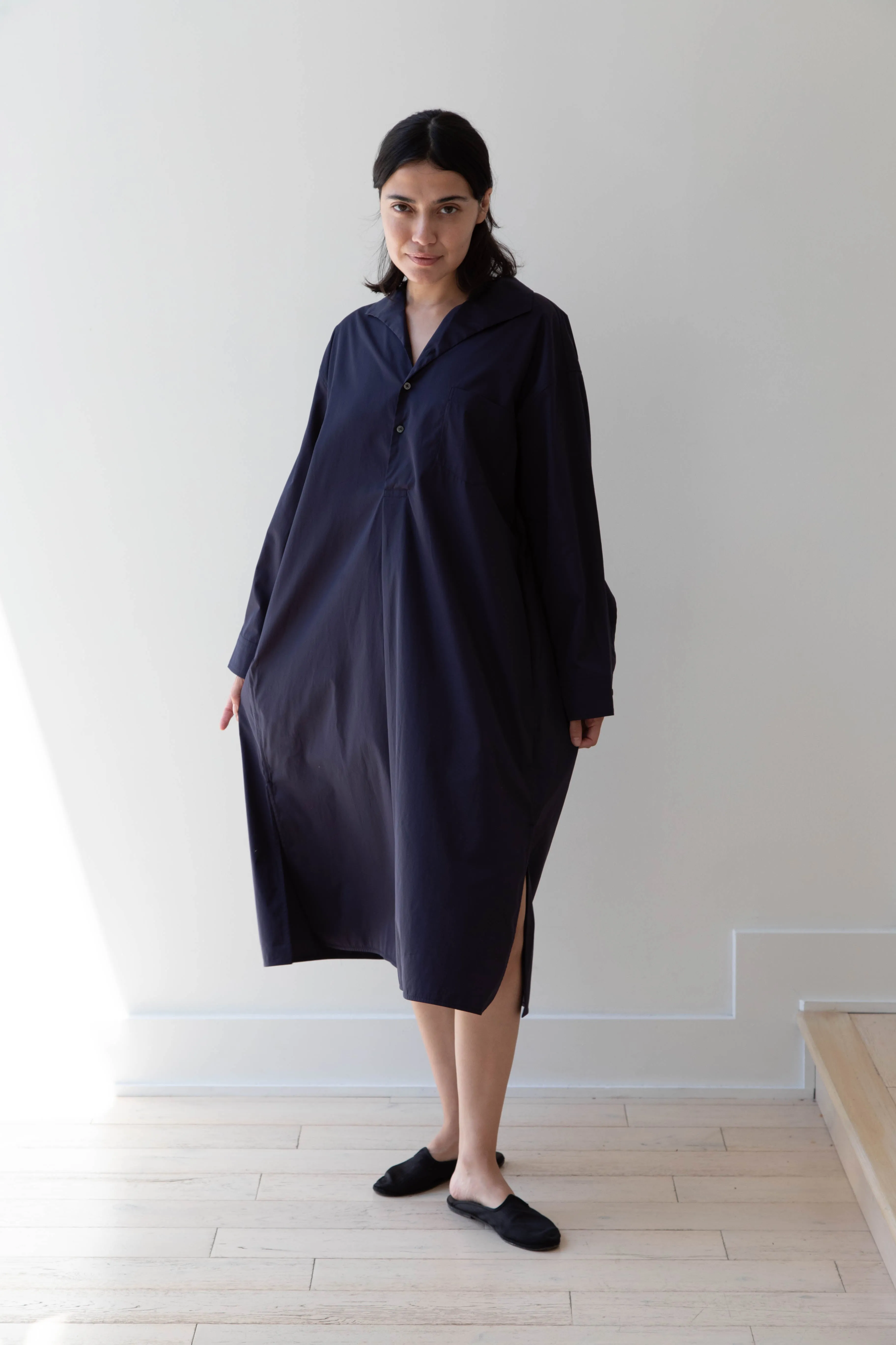 Ticca | Open Collar Shirtdress in Navy