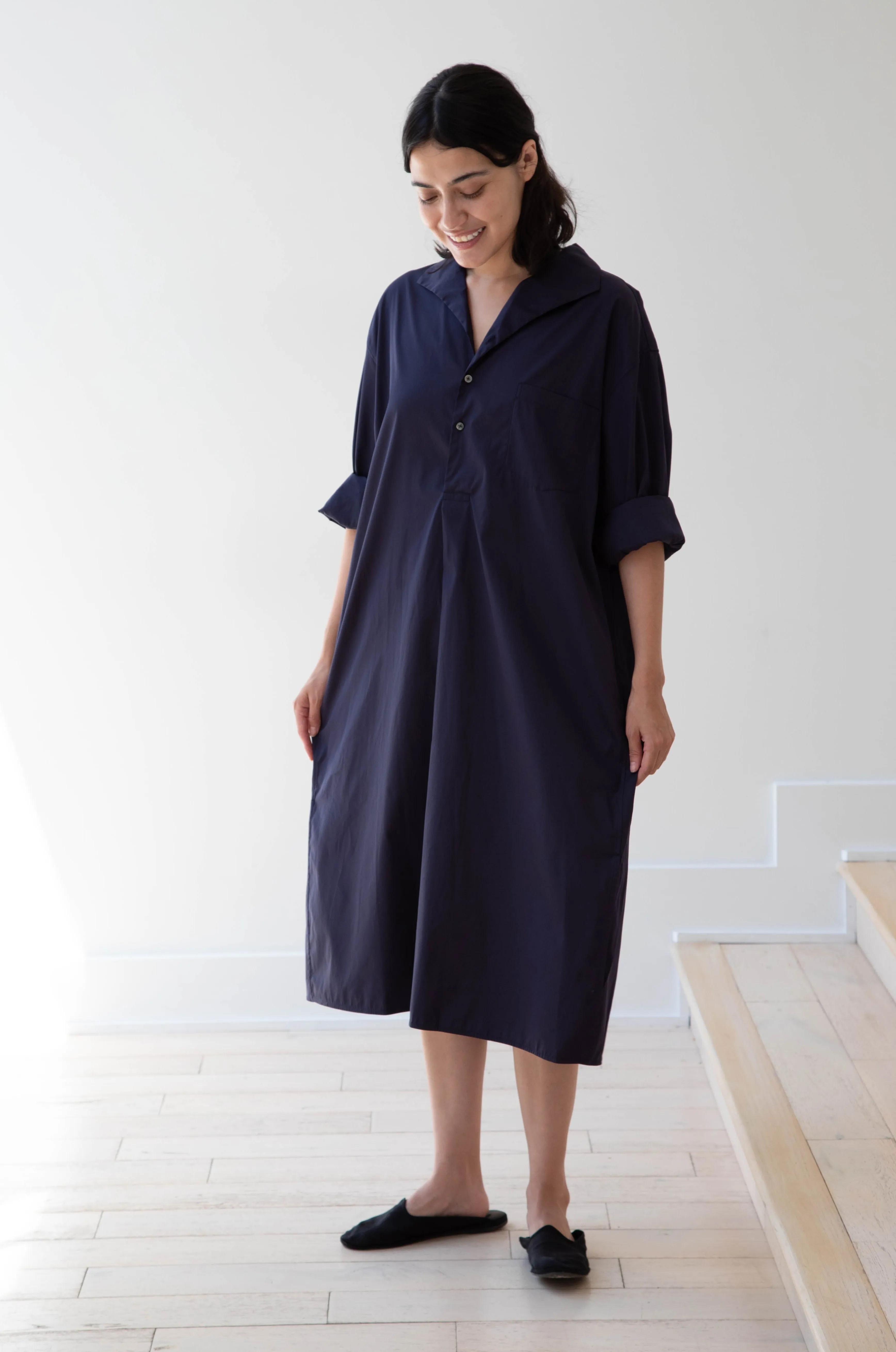 Ticca | Open Collar Shirtdress in Navy