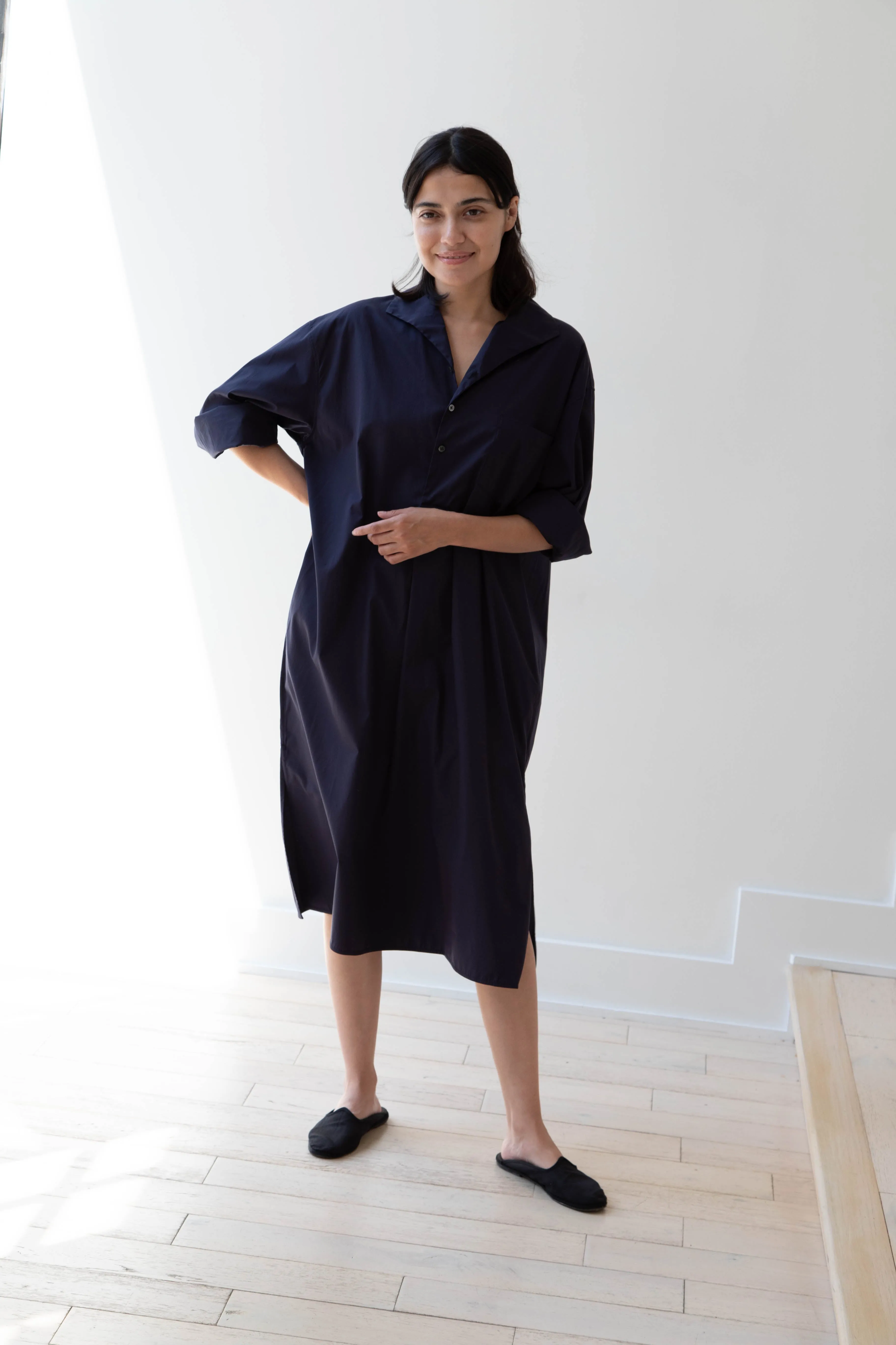 Ticca | Open Collar Shirtdress in Navy