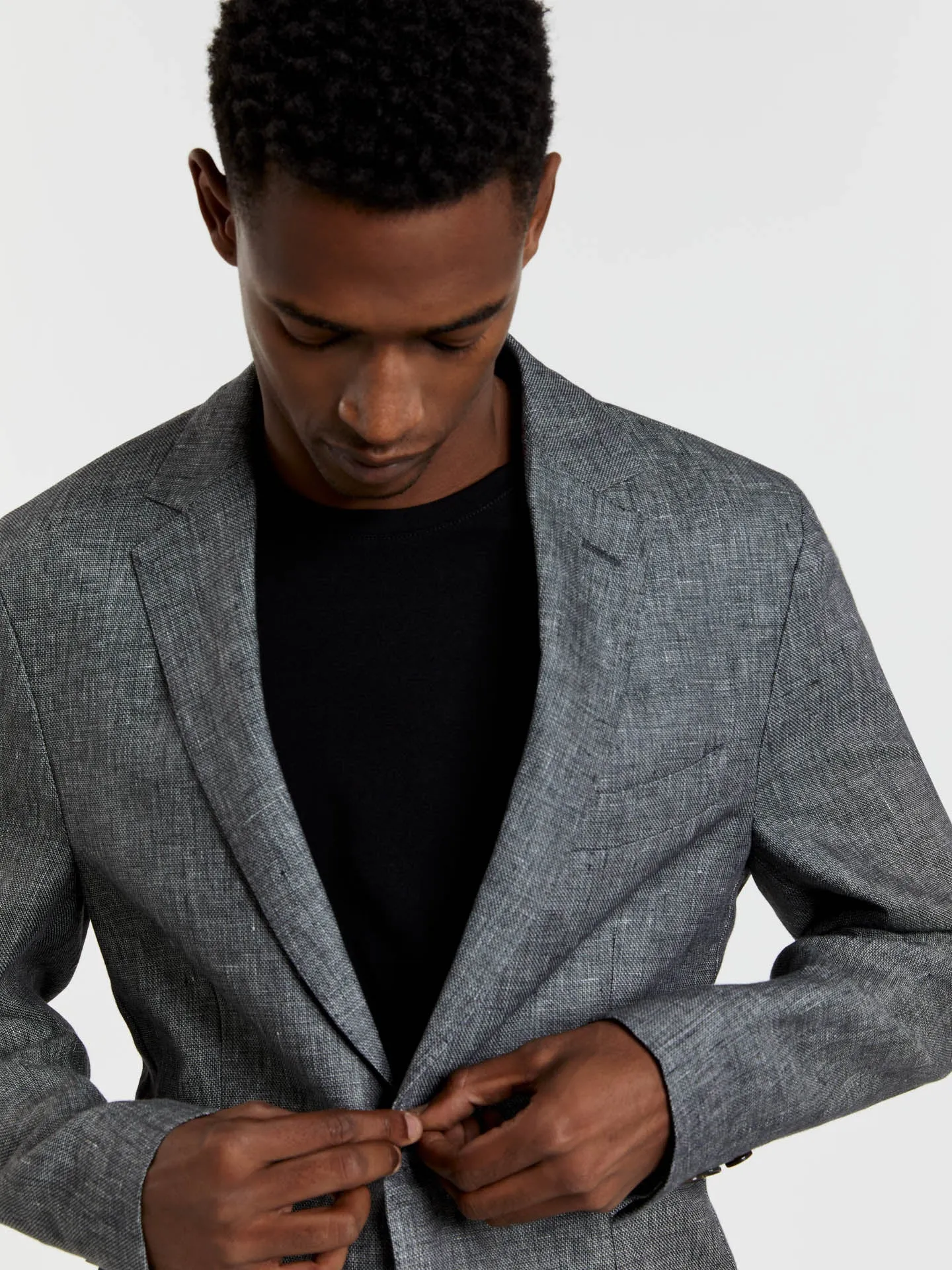 Unstructured plain hopsack linen blazer