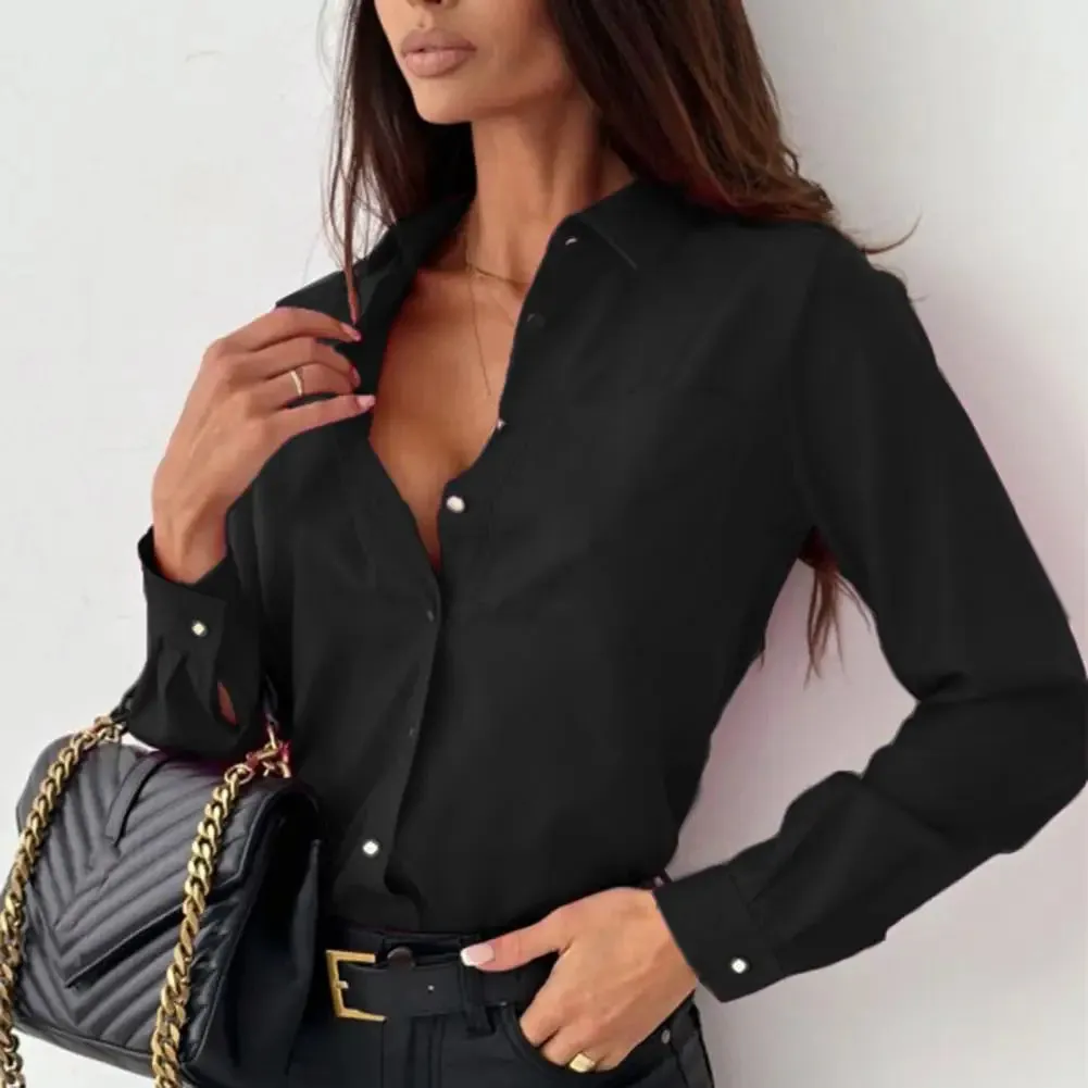 Women Slim Fit Shirt Single-breasted Elegant Blouse OL Commute Business Blouse