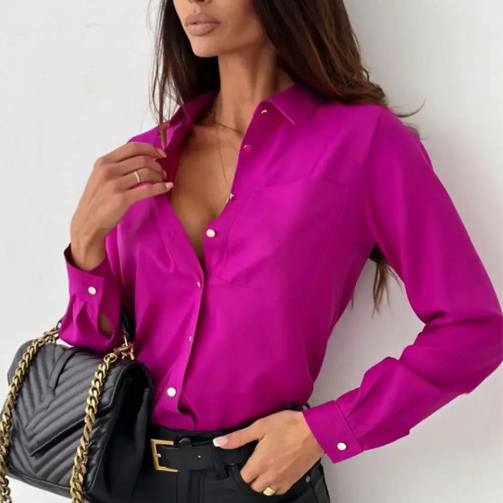 Women Slim Fit Shirt Single-breasted Elegant Blouse OL Commute Business Blouse