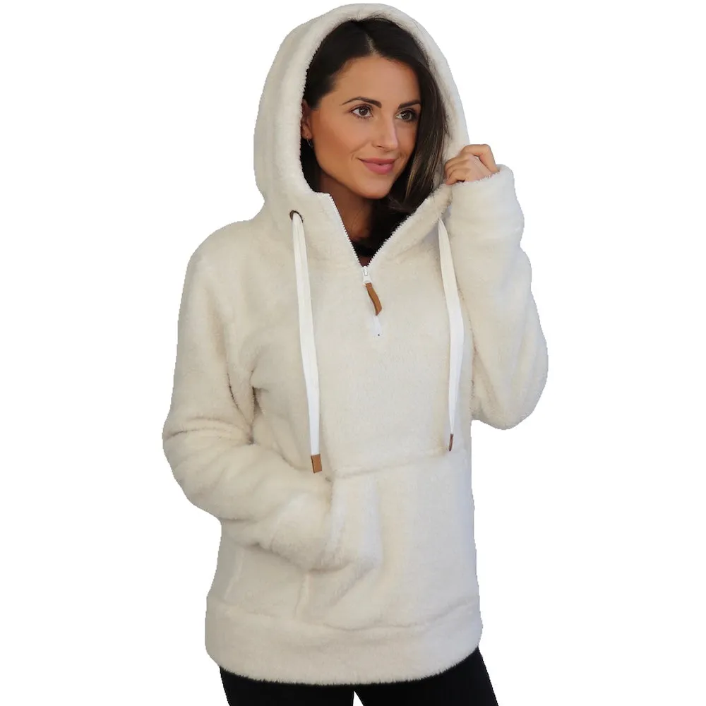 Women's Fuzzy Fleece 1/4 Zip Hoodie