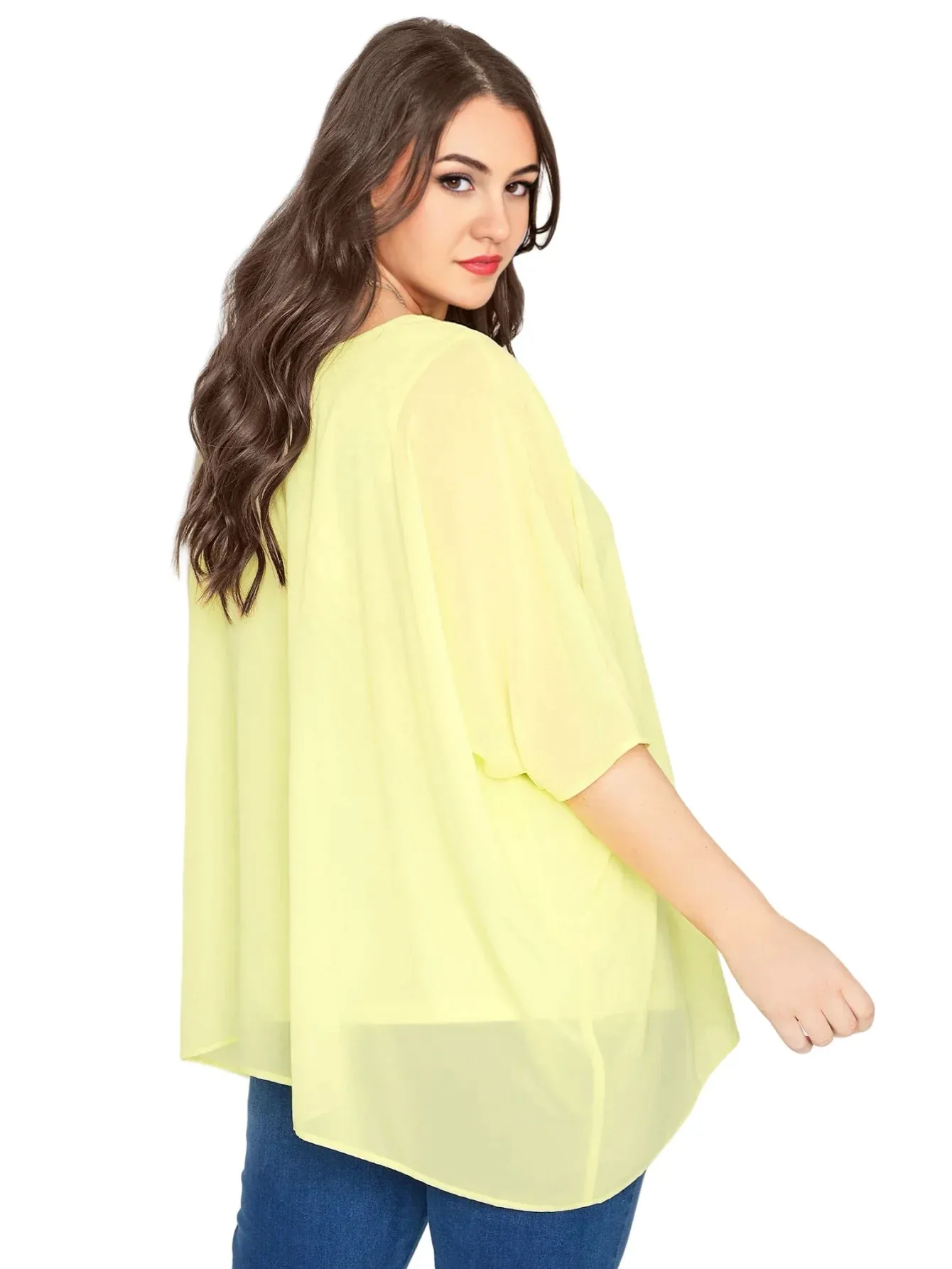 Womens Plus Size Elegant Summer Blouse Batwing Sleeve Oversized Chiffon Blouse Scoop Neck Large Size Casual Tunic Top Shirt 2XL