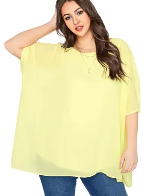 Womens Plus Size Elegant Summer Blouse Batwing Sleeve Oversized Chiffon Blouse Scoop Neck Large Size Casual Tunic Top Shirt 2XL