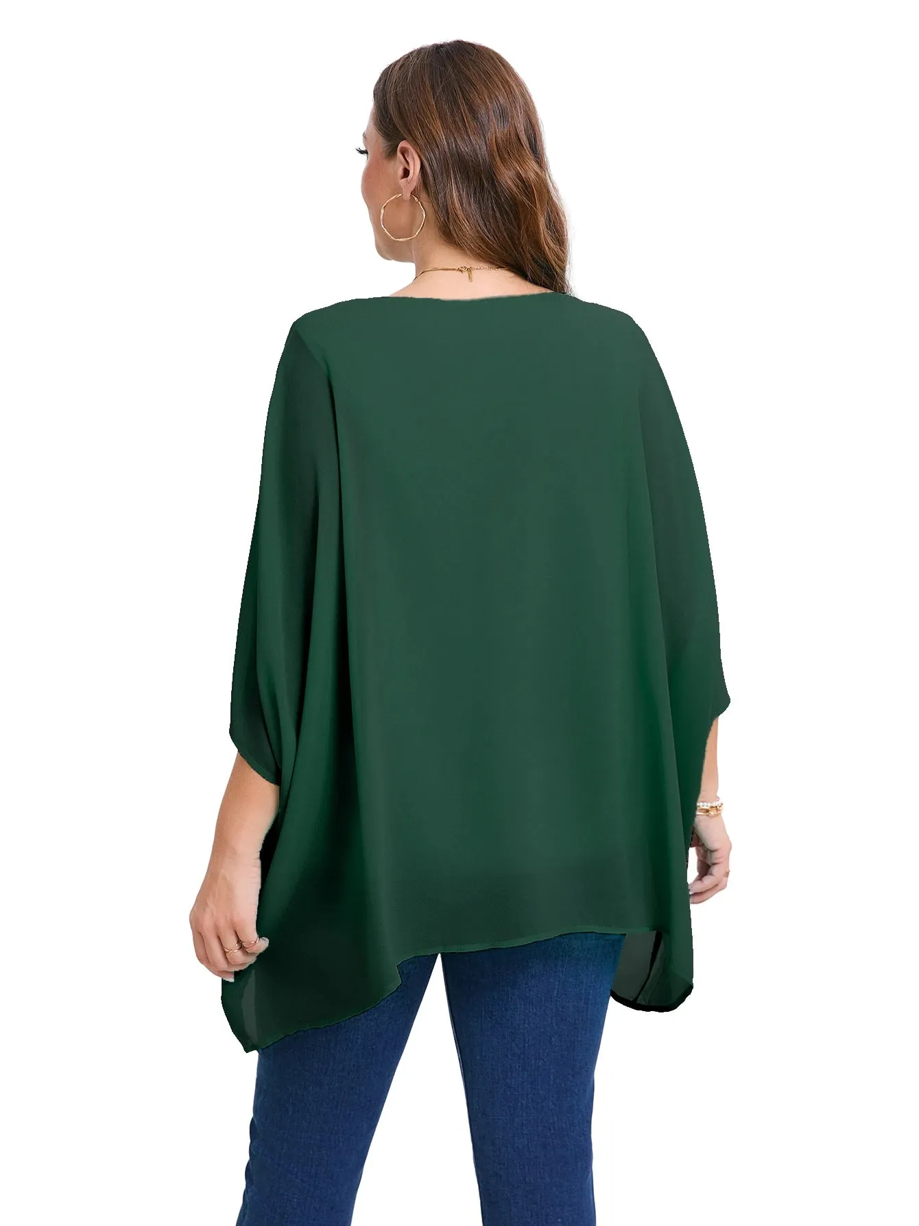 Womens Plus Size Elegant Summer Blouse Batwing Sleeve Oversized Chiffon Blouse Scoop Neck Large Size Casual Tunic Top Shirt 5XL