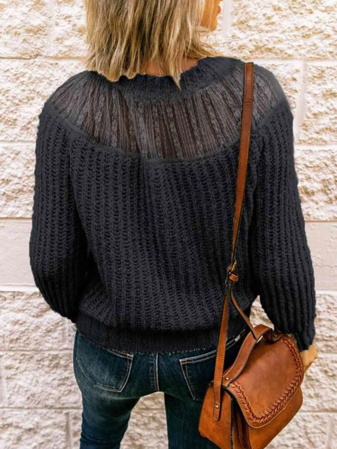 Women's Round Neck Rib-Knit Sweater